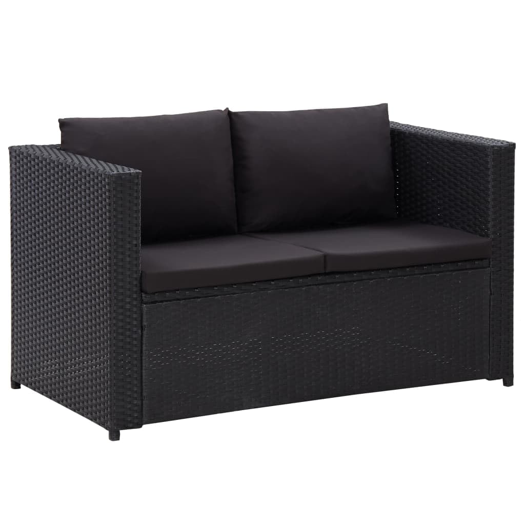 vidaXL 3-Piece Patio Lounge Set - Outdoor Garden Furniture with Cushions, Black Poly Rattan Sectional Sofa Bench | Perfect for Backyard, Poolside & Patio Relaxation