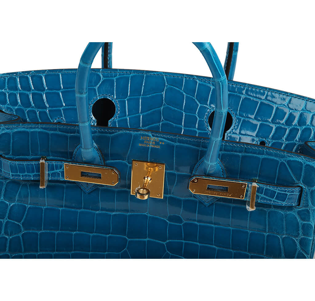 Authentic Hermès Birkin 30 Handbag in Blue Izmir Crocodile Leather - Luxury Designer Tote for Women, Perfect for Work, Travel & Special Occasions