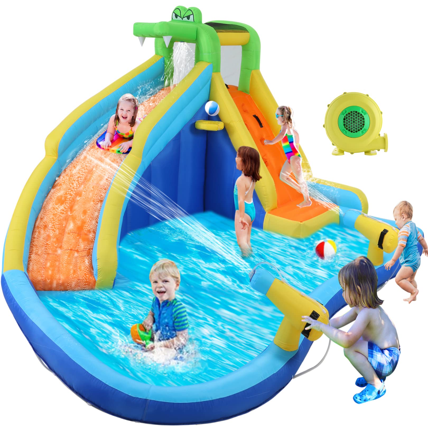 **DREAMVAN Inflatable Water Slide for Kids - Bounce House with Water Spray, Pool & Water Guns - Backyard Playground Set for Wet & Dry Play - Perfect for Summer Parties, Birthdays & Outdoor Fun**