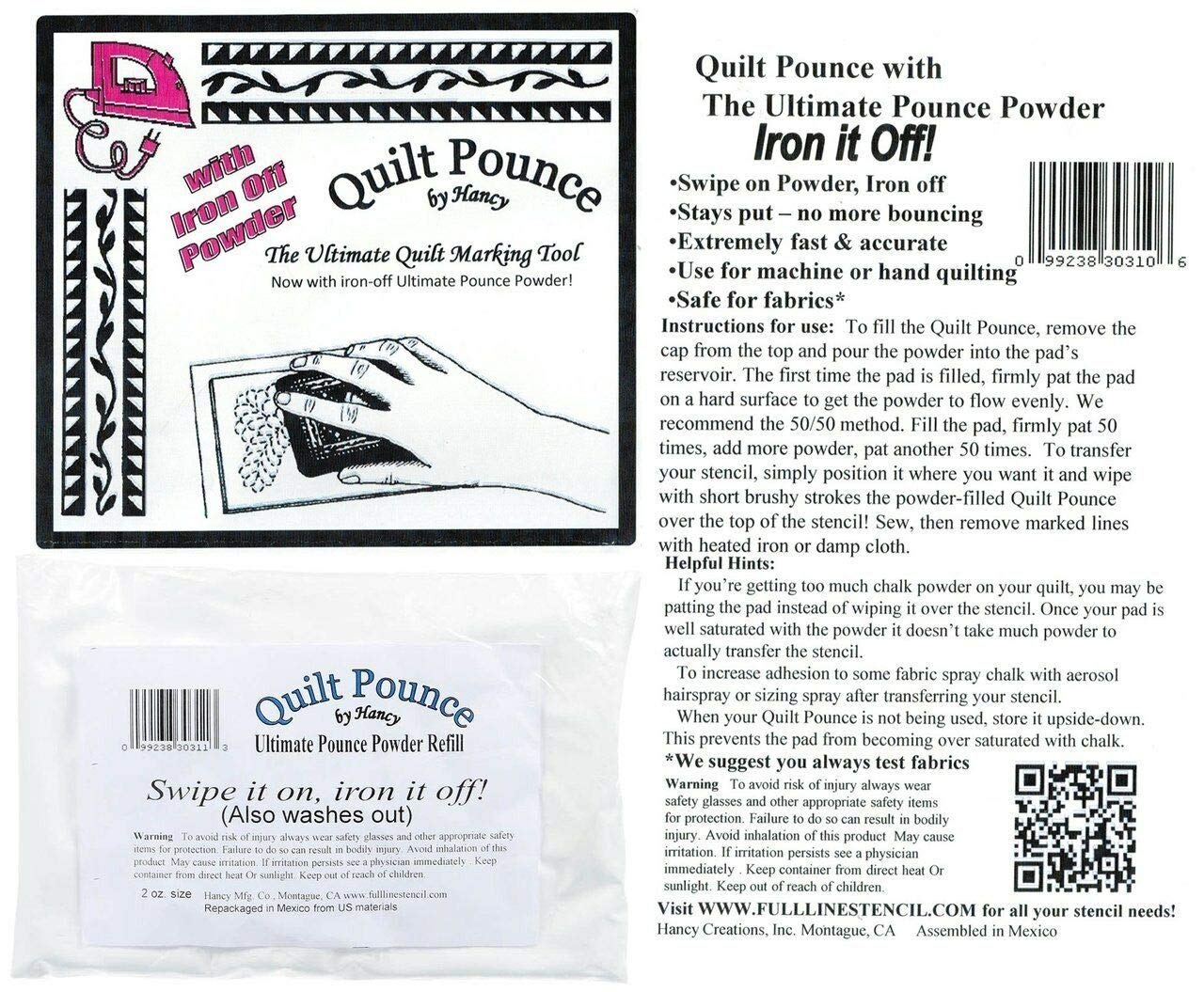 Ultimate Quilt Pounce Stencil Chalk Transfer Kit - White Powder Pad with Iron Off Feature + 1 Refill | Perfect for Quilting, Embroidery & Fabric Marking | Easy-to-Use Chalk Powder for Precise Pattern Transfer