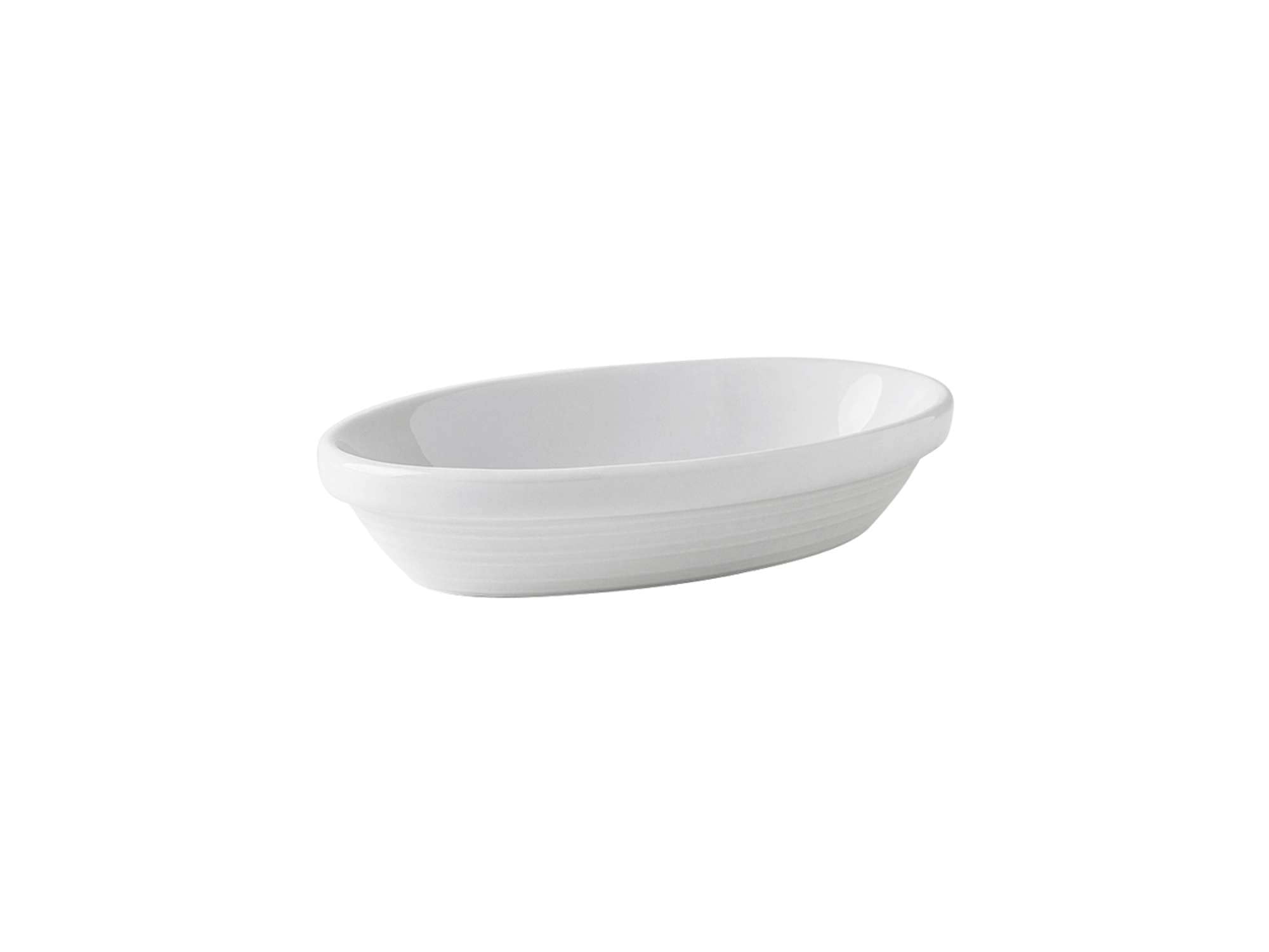 Tuxton Pacifica Porcelain White Embossed 8-Oz Oval Baker Set - Case of 12, Scratch & Chip Resistant, Lead-Free, Dishwasher & Microwave Safe - Perfect for Baking, Serving & Entertaining