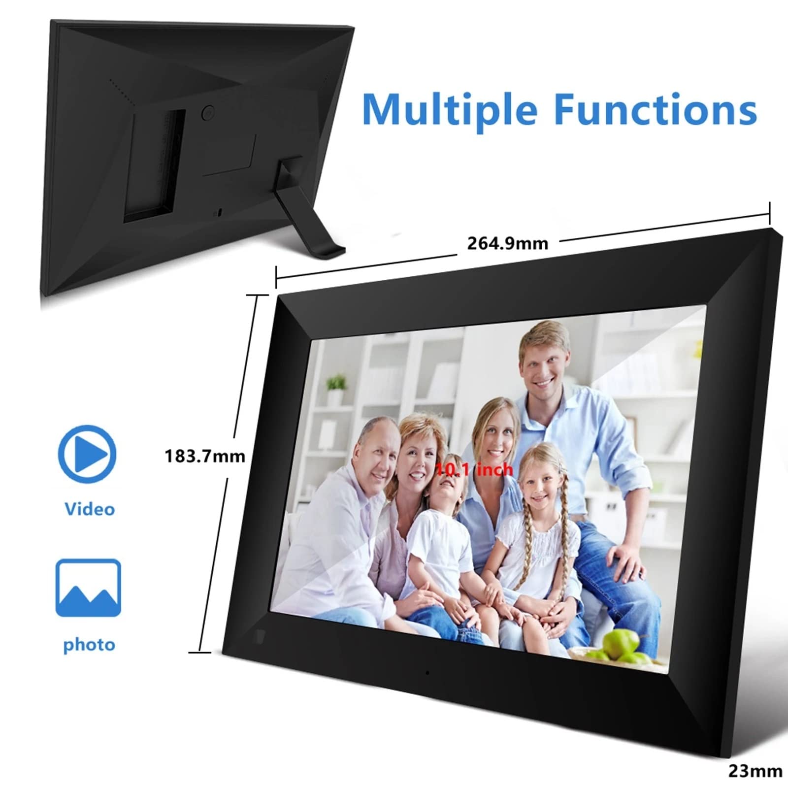 10.1 Inch Digital Picture Frame - 16GB Smart WiFi Digital Photo Frame with Touch Screen, 800x1280 IPS LCD, App Control for Remote Photo Sharing - Perfect for Home Decor, Office Display & Gift Giving (Black)