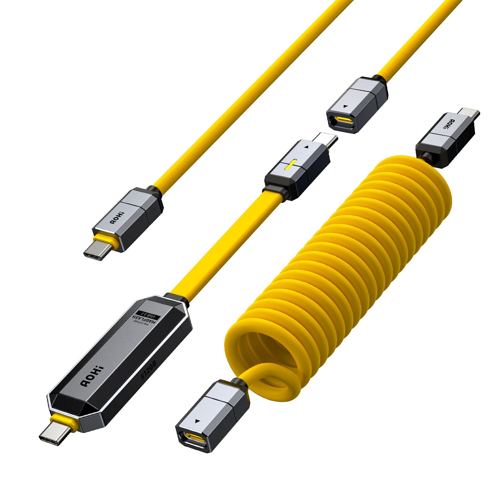AOHI 2-in-1 Fast Charging & Data Storage USB C Cable Set - 240W PD 3.1 Charger Cable with 512GB USB C Flash Drive, USB 3.2 Gen2 Type C SSD for MacBook Pro/Air, iPhone 15, Galaxy S24 - Perfect for Travel, Office & Mobile Work