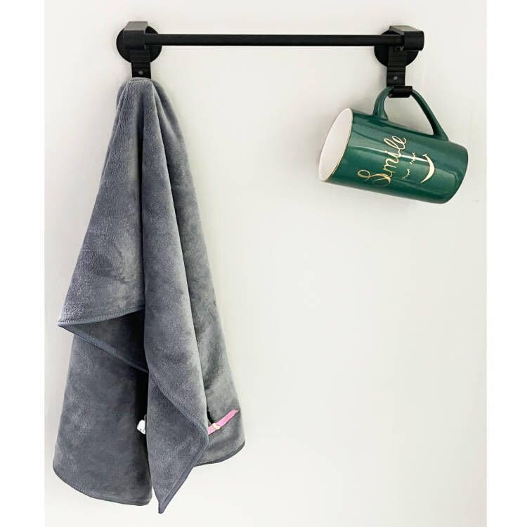 Strong Magnetic Towel Bar with 2 Hooks - Kitchen Utensil Organizer for Tongs, Oven Mitts & Dish Towels - Space-Saving Storage for Refrigerator, Stove, Dishwasher & Laundry Room - Perfect for Small Kitchens & RVs (Black)