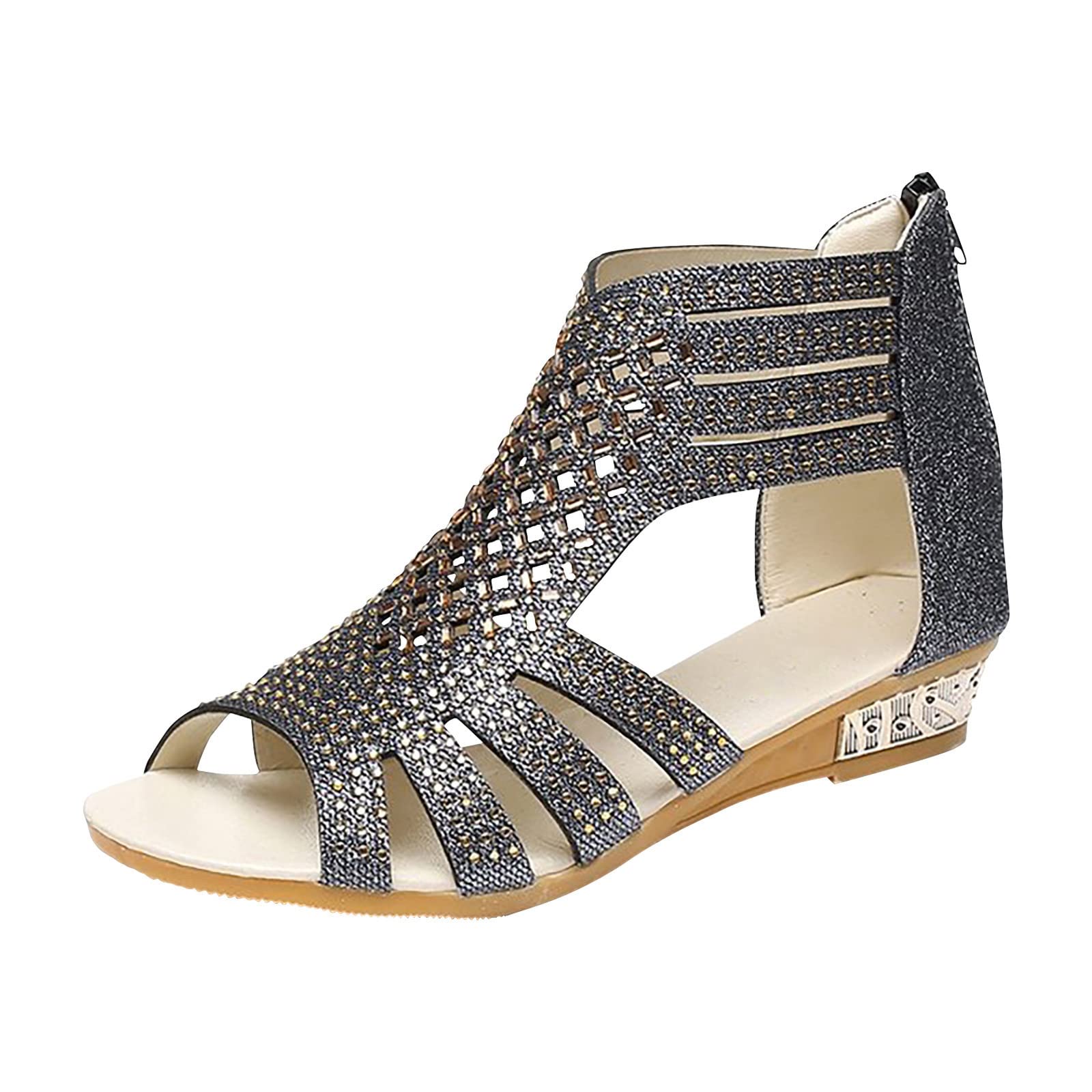 Women's Dressy Espadrille Wedge Sandals - Black & Grey Casual Summer Heels for Women | Perfect for Beach, Vacation & Outdoor Events