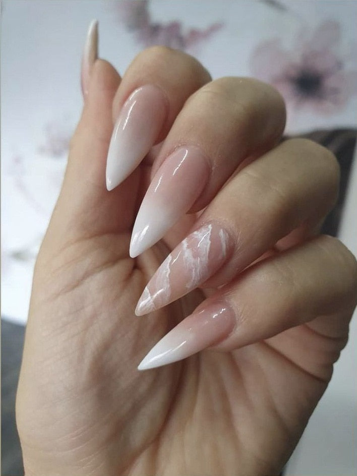 24Pcs Glitter French Press on Nails with Rhinestones - Golden Stiletto Fake Nails for Women - Perfect for Parties, Weddings & Special Occasions