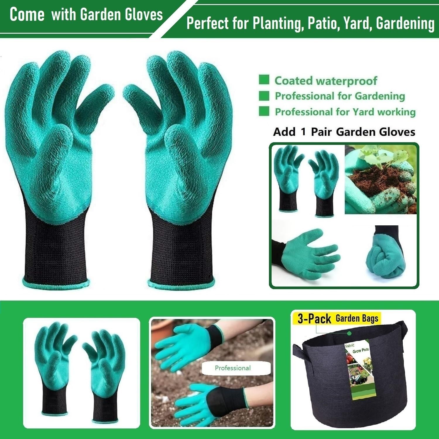 3-Pack 75 Gallon Heavy Duty Fabric Grow Bags - Thickened 34x20 Inch Plant Pots for Tomatoes, Potatoes, Herbs & Vegetables | Garden Planting Containers, Barrel Planters, Flower Pots & Yard Waste Bags | Ideal for Home Gardening, Urban Farming & Outdoor Planting