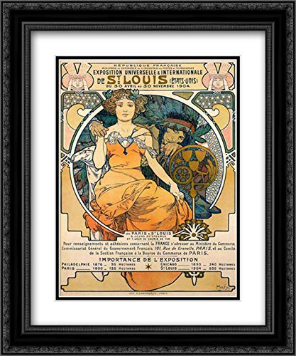 Alphonse Mucha 1904 St. Louis World's Fair Poster - 15x18 Inch Black Ornate Framed Art Print with Double Mat | Vintage Home Decor, Office Wall Art, Gift for Art Lovers