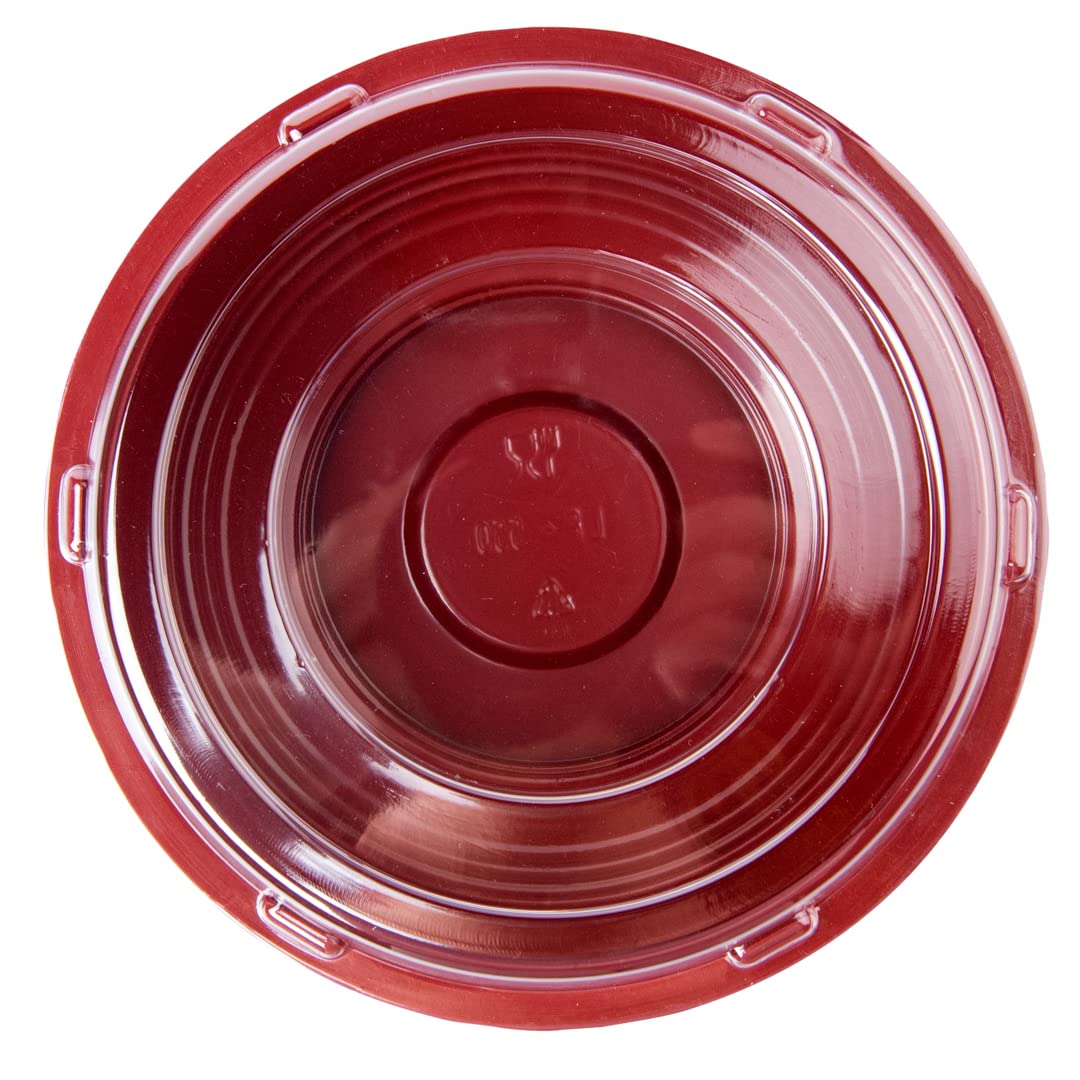 Restaurantware 18oz Disposable Food Containers - 200 Pack Salad Bowls with Lids, Microwave Safe Black & Red Plastic To-Go Bowls | Perfect for Asian Cuisine, Picnics, Takeout, Catering & Meal Prep