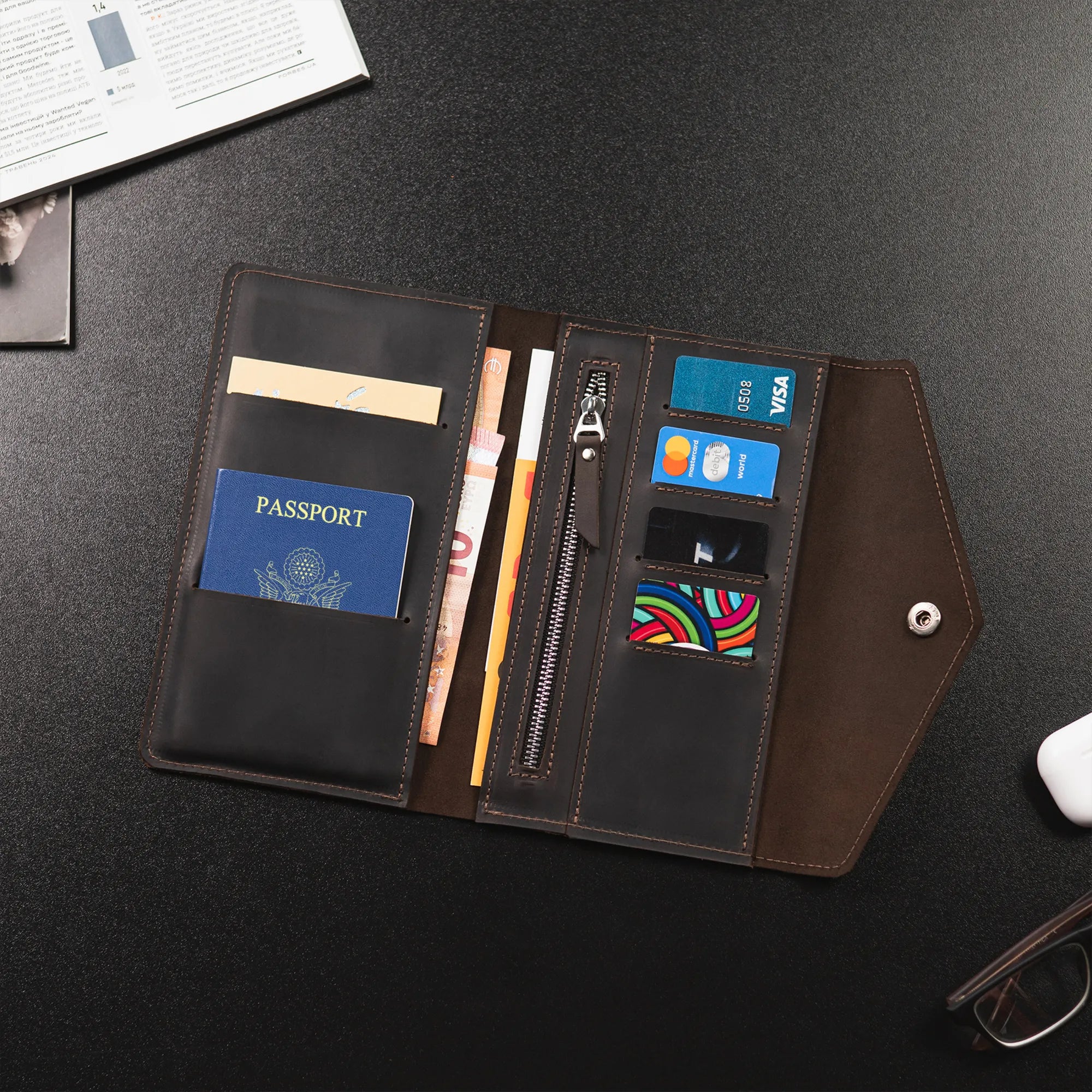 Genuine Leather Travel Wallet for Men & Women - RFID Blocking Passport Holder & Credit Card Organizer - Perfect for Airplane, Business Trips & Vacation Travel Accessories