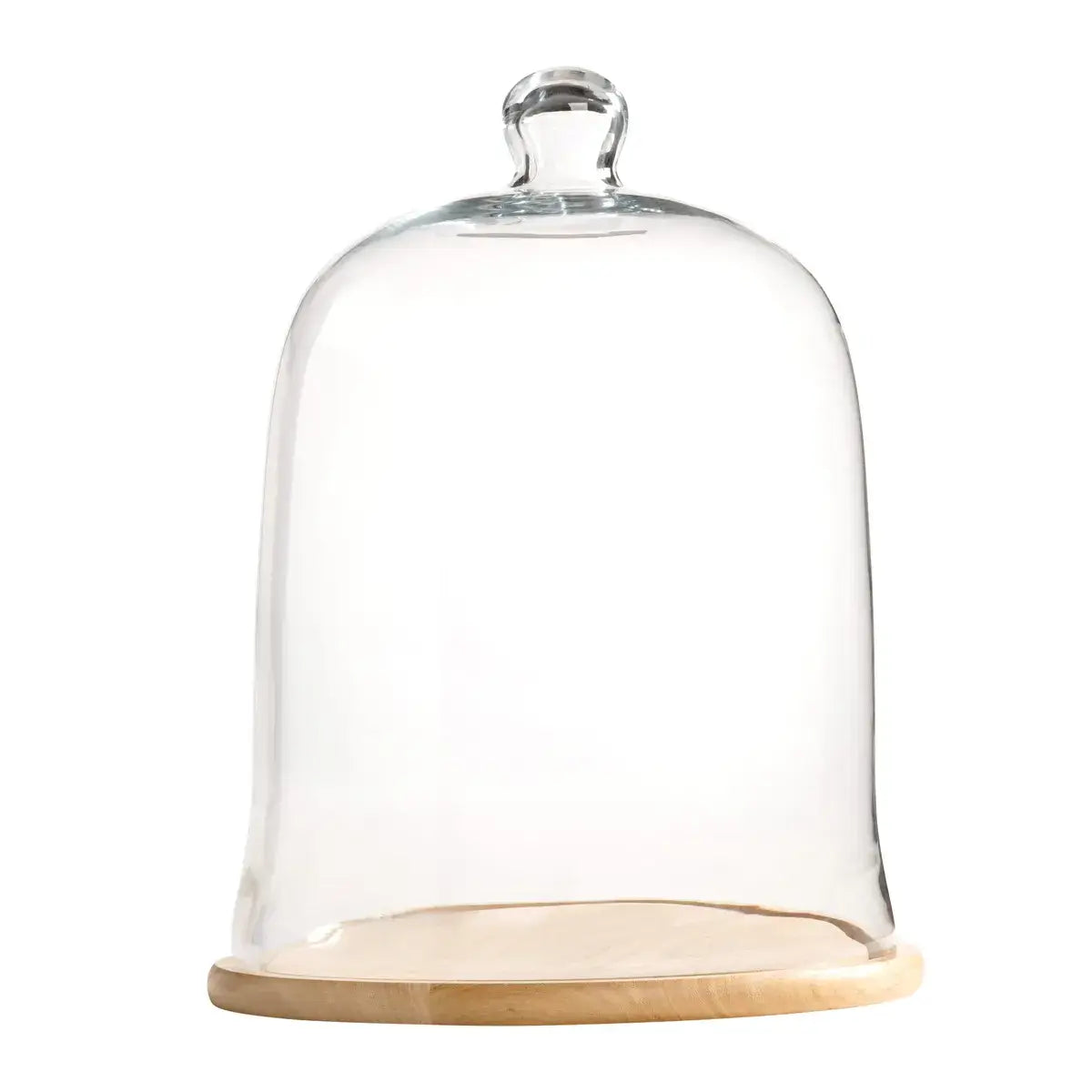 Glass Cloche with Wooden Base Set - Display Dome for Wedding Centerpieces, Cake Stand, Terrarium, and Home Decor