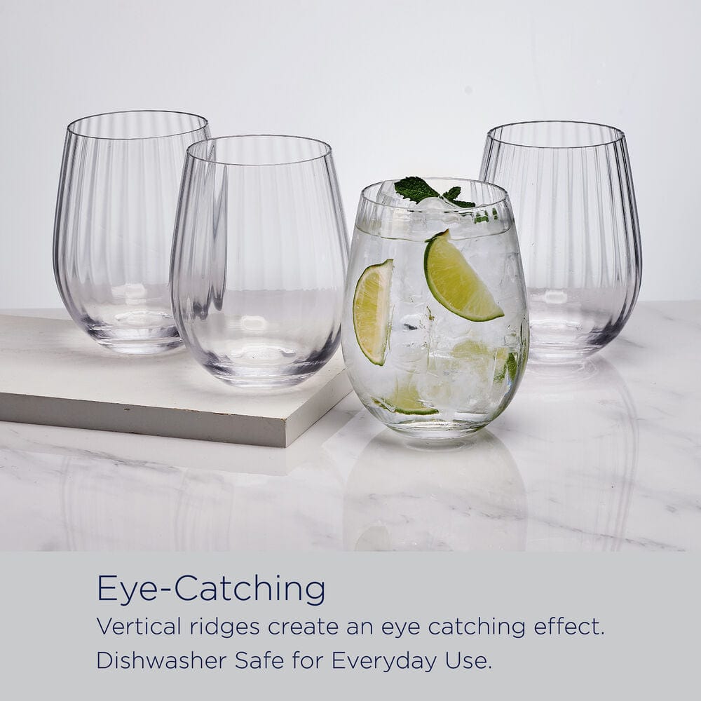 Premium Set of 4 Crystal Clear Stemless Wine Glasses - Shatterproof & Dishwasher Safe - Perfect for Red Wine, Cocktails, and Everyday Use at Home, Parties, or Outdoor Gatherings