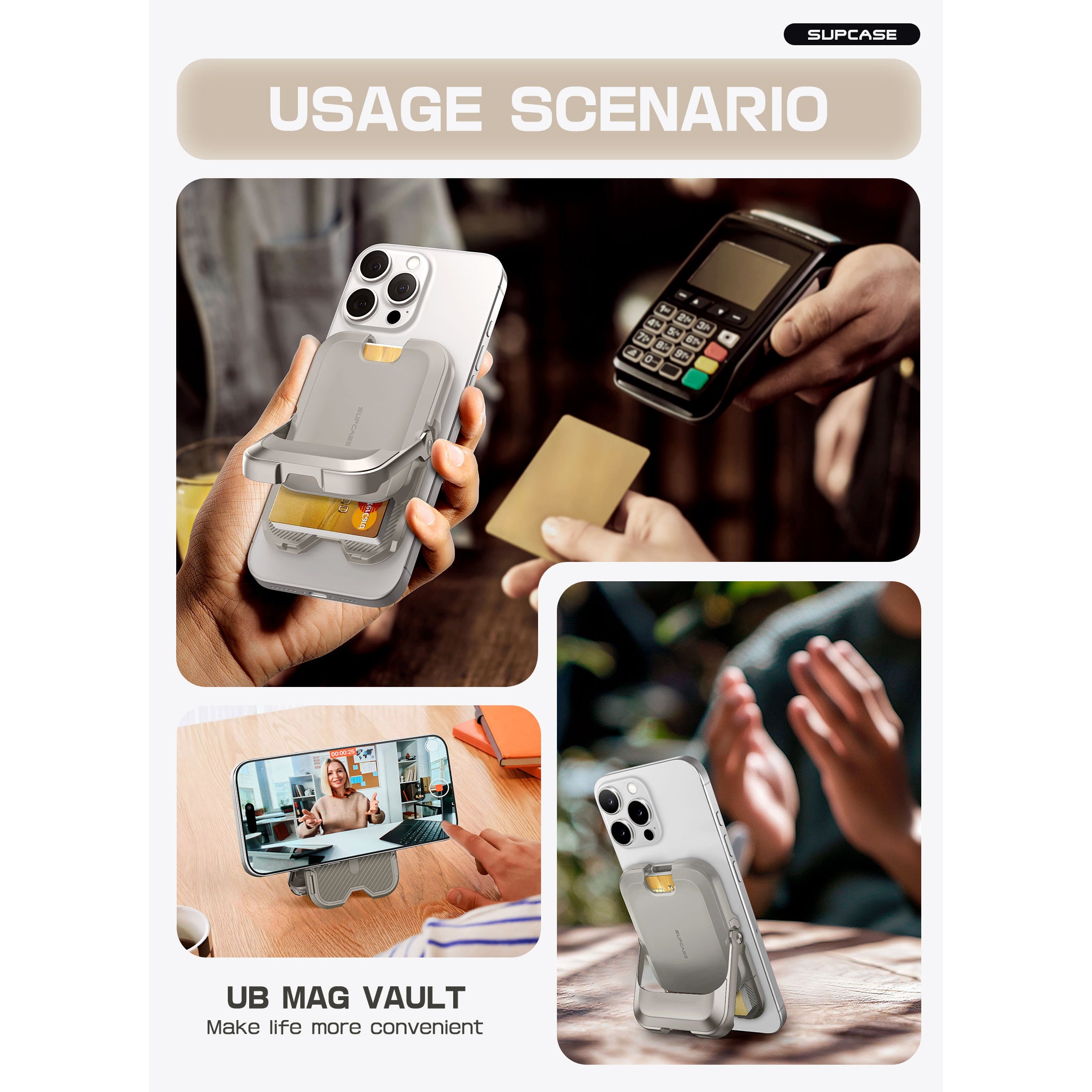 UB Mag Vault Magnetic Wallet with Stand - Slim RFID Blocking Gray Wallet for Credit Cards & Cash | Perfect for Travel, Business & Everyday Use