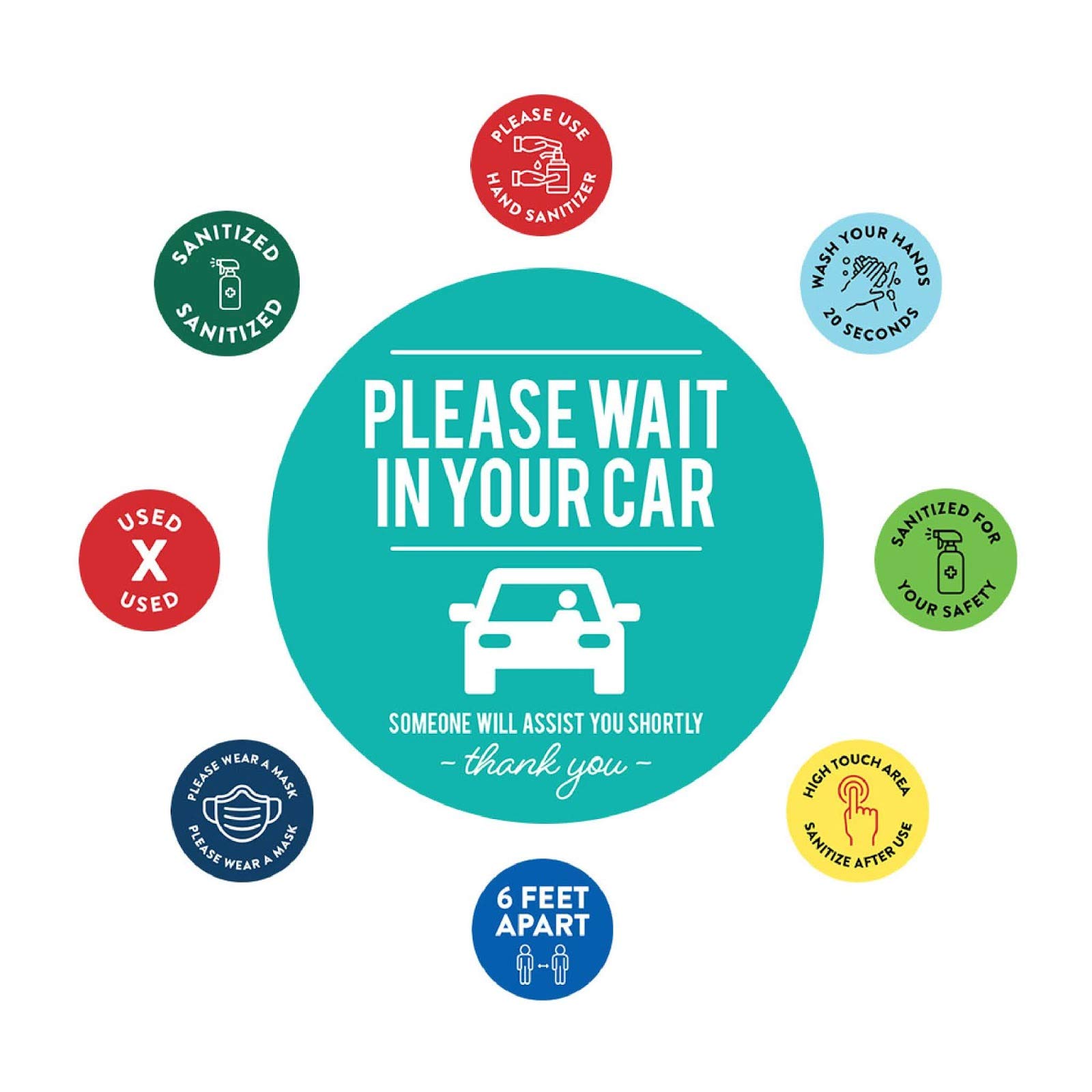 Social Distancing Signs - 50-Pack Vinyl Stickers for Restaurants & Offices