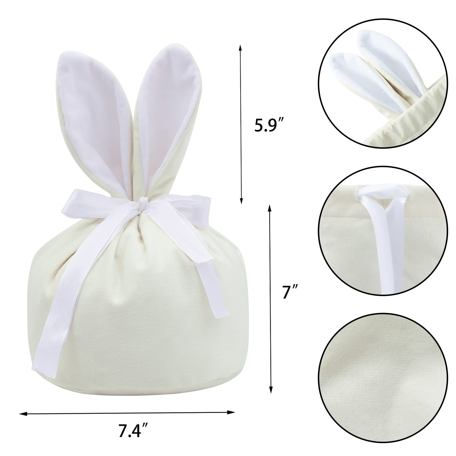 Velvet Easter Bunny Treat Bags - Pastel Cream Drawstring Goodie Bags for Baby Easter Egg Hunt, Party Favors & Gift Giving - Perfect for Easter Celebrations, Baby Showers & Spring Festivities