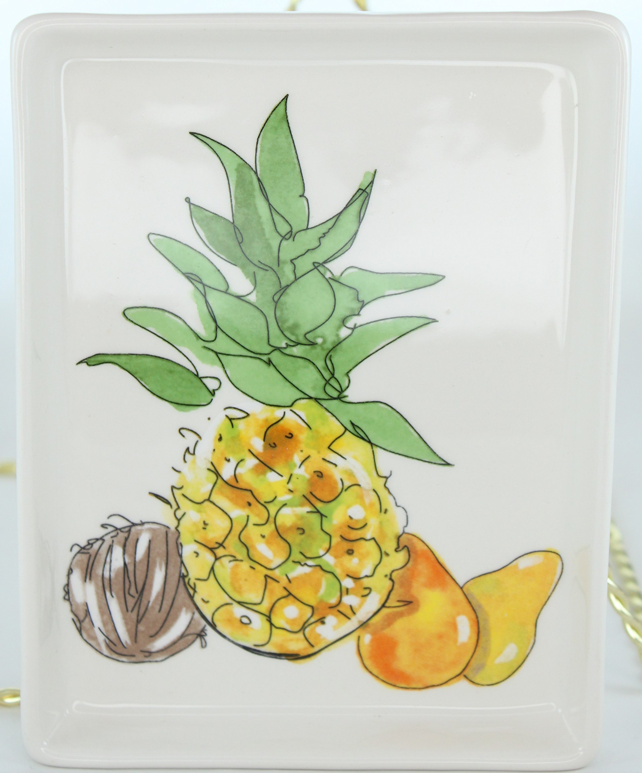 Magenta Ceramic Plate with Pineapple & Tropical Fruit Design - Perfect for Dining, Kitchen Decor & Party Serving