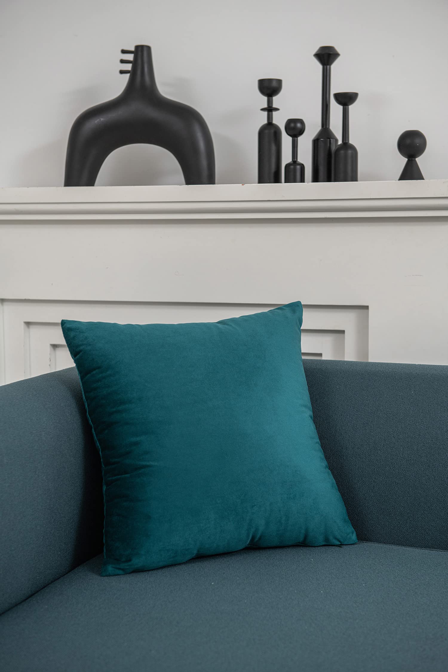 DEZENE 20x20 Inch Teal Velvet Throw Pillow Covers - 2 Pack Soft Square Decorative Cushion Cases for Farmhouse, Living Room & Bedroom Decor | Cozy Home Accent Pillows