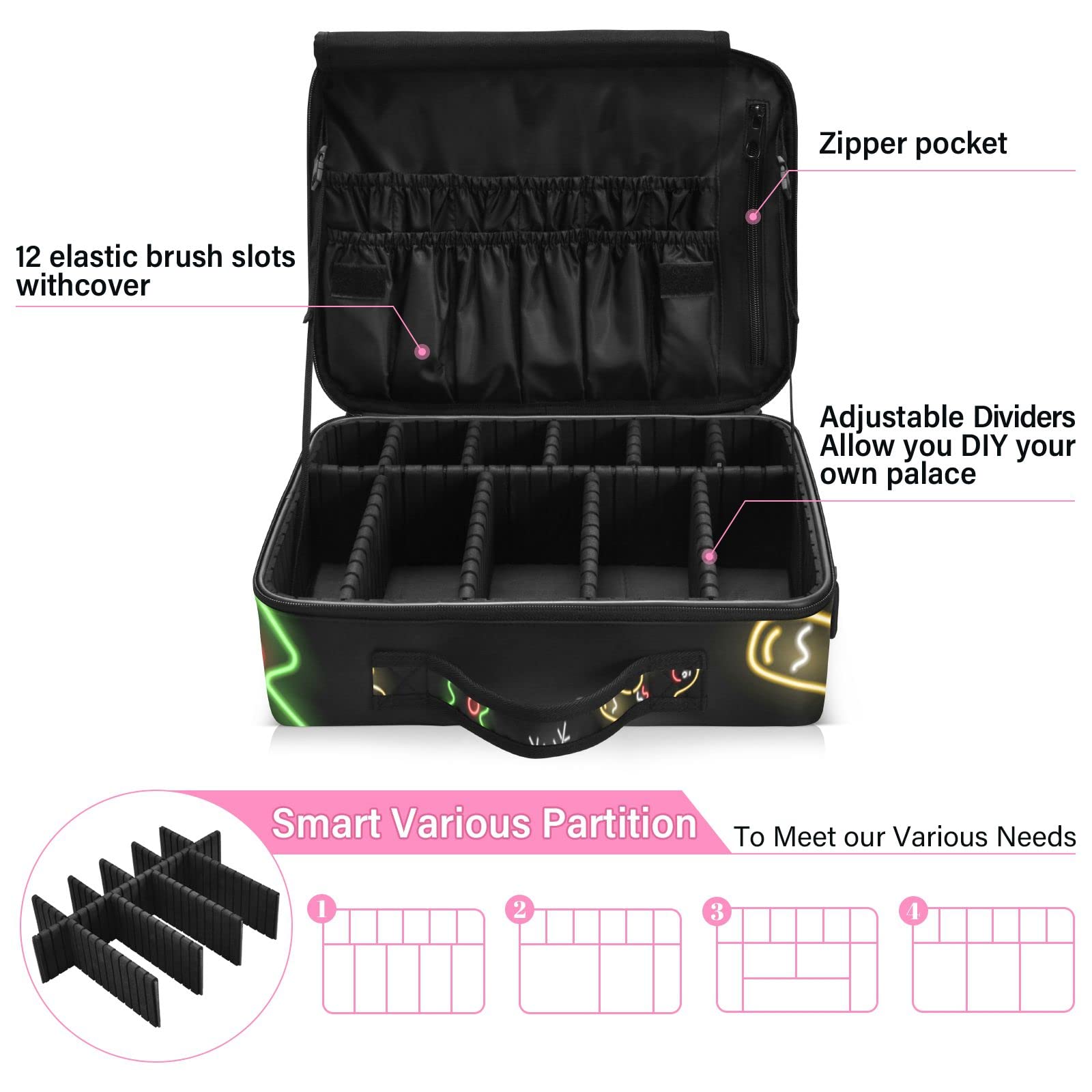 GAIREG Christmas Nutcracker Makeup Organizer - Large Adjustable Cosmetic Case with Dividers for Makeup Brushes & Toiletries | Holiday Travel Storage & Gift Idea