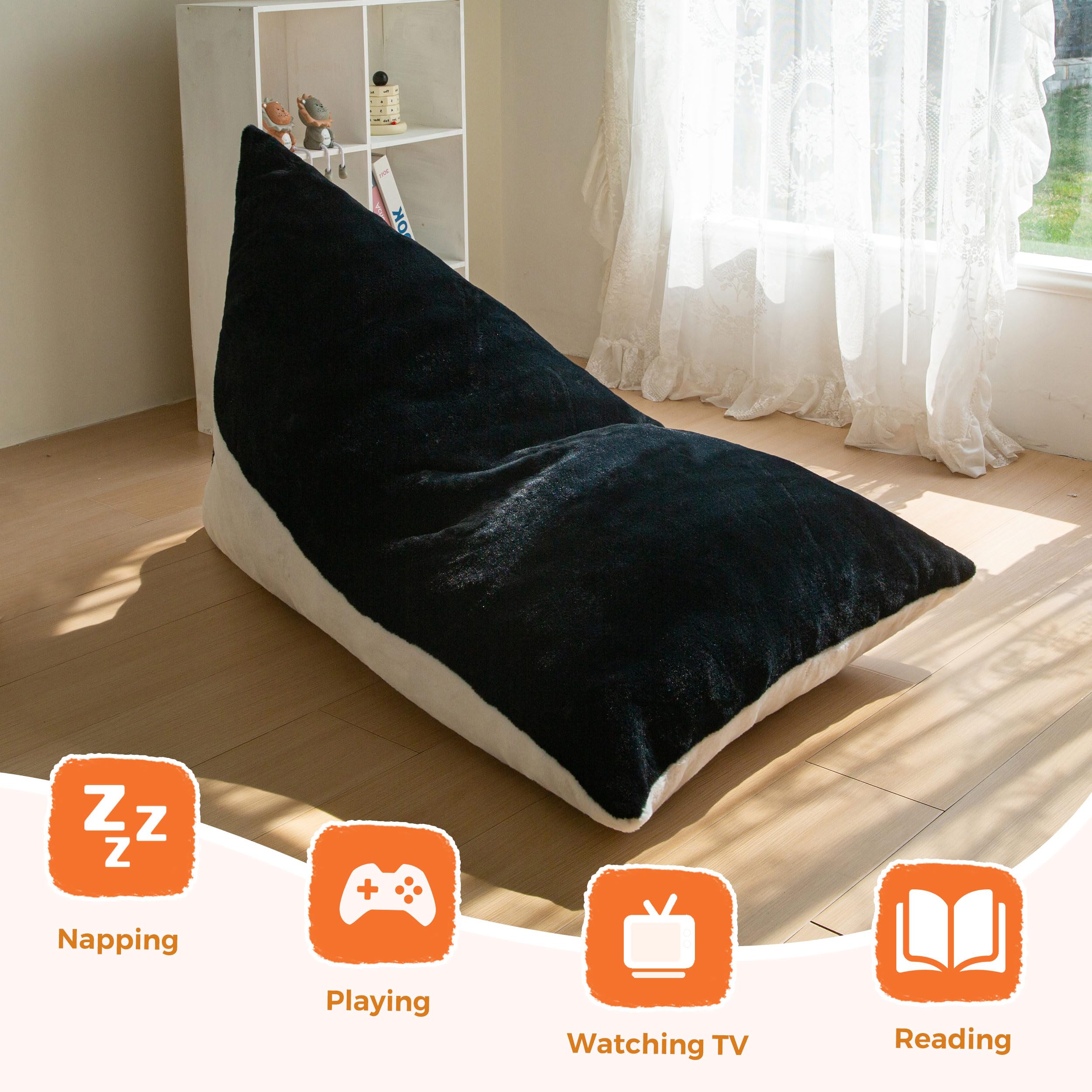 MAXYOYO Kids Bean Bag Chair with 2-Tone Handle - High Density Foam Floor Lounger in Black & White - Perfect for Kids' Room, Playroom & Reading Nook