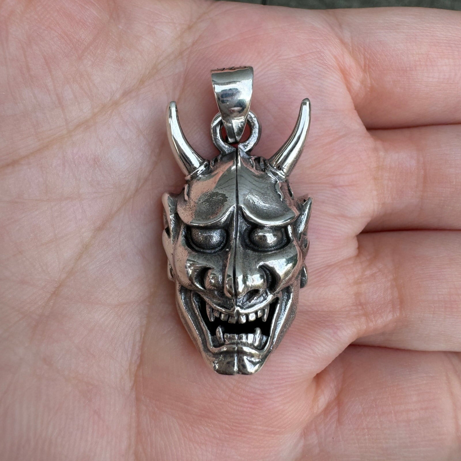 Japanese Devil Sterling Silver Skull Pendant Necklace - Gothic Jewelry for Men & Women - Perfect for Halloween, Cosplay, and Alternative Fashion