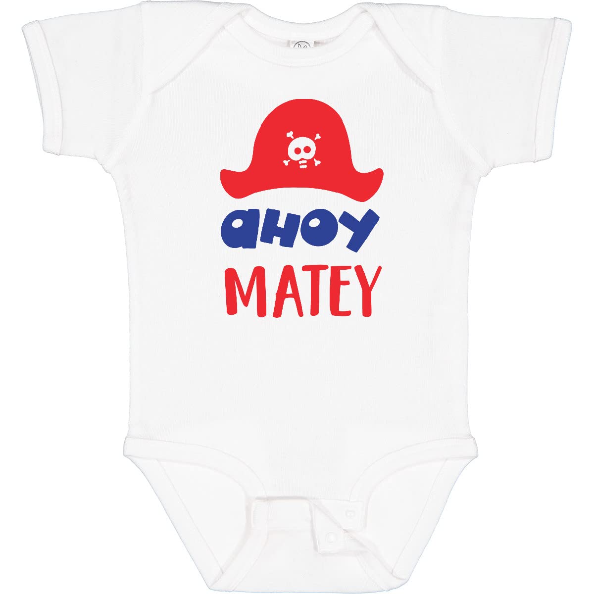 Inktastic Ahoy Matey Pirate Hat with Skull and Bones Design - Cute Baby Bodysuit for Pirate Themed Parties, Halloween Costumes & Nautical Outfits