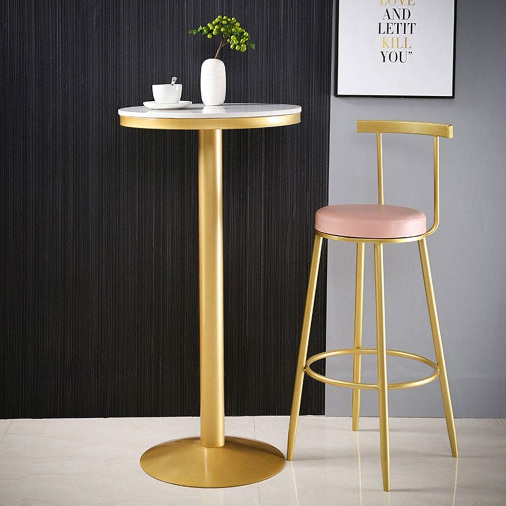 Round Marble Bar Table with Golden Metal Base - Easy to Install Kitchen Island or Living Room Counter Height Table - Perfect for Small Spaces, Breakfast Nook, and Home Entertaining