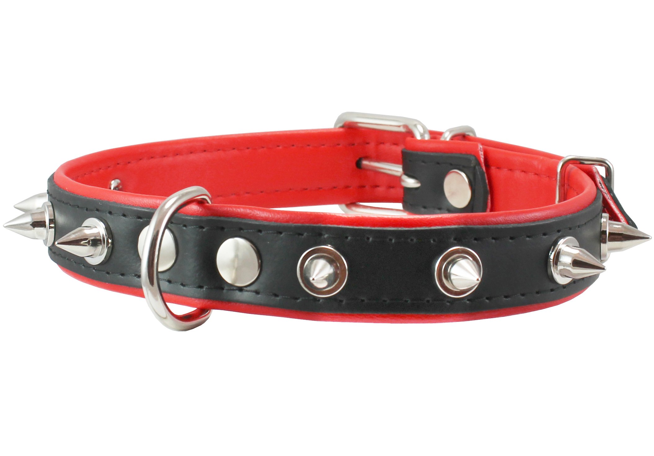 Genuine Leather Spiked Dog Collar with Padded Comfort - Adjustable & Stylish for Small Medium Large Dogs - Perfect for Training, Walks & Outdoor Adventures