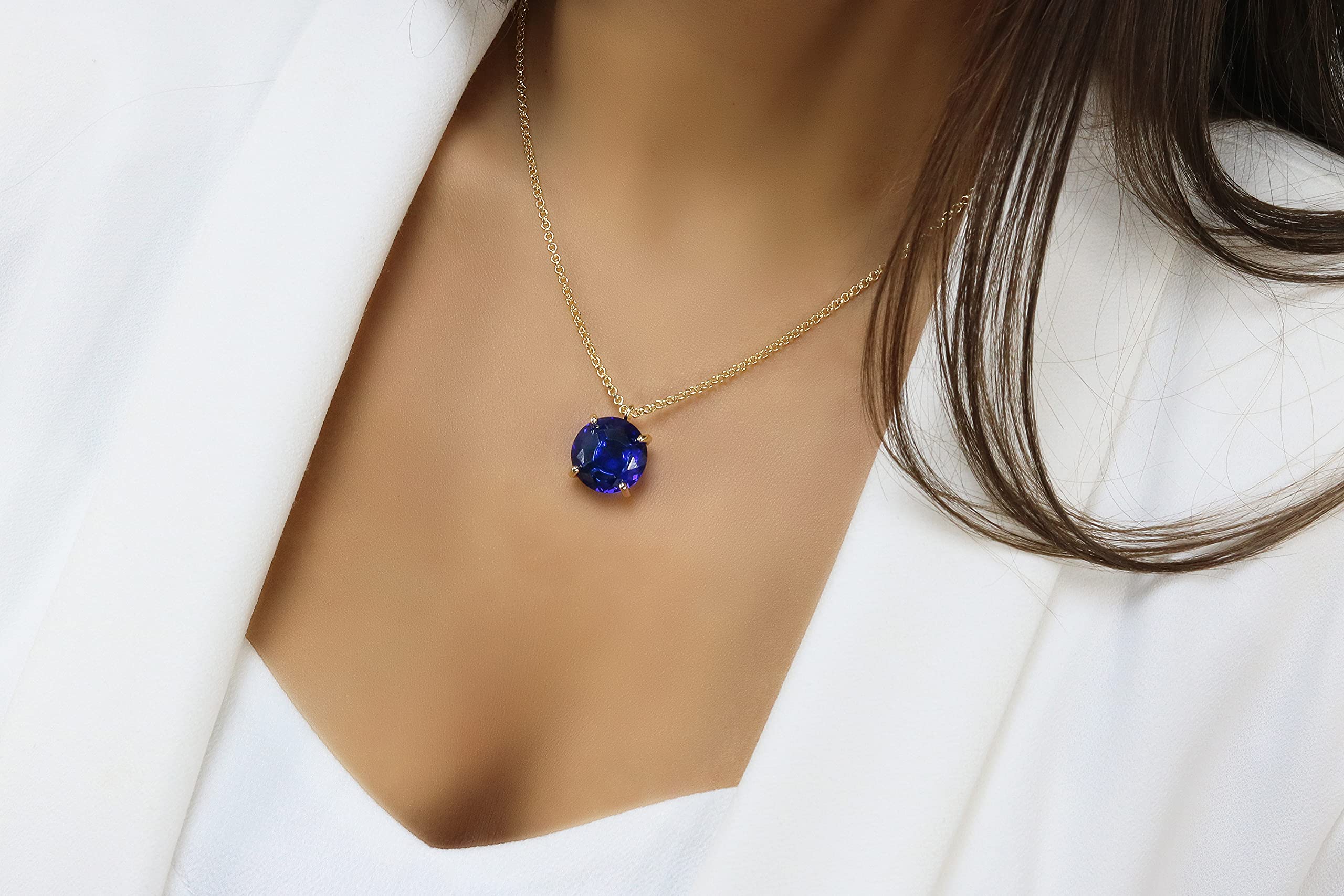 Radiant Gold Sapphire Necklace - Classic Round Pendant for Women | Bridal, Wedding & Anniversary Gift