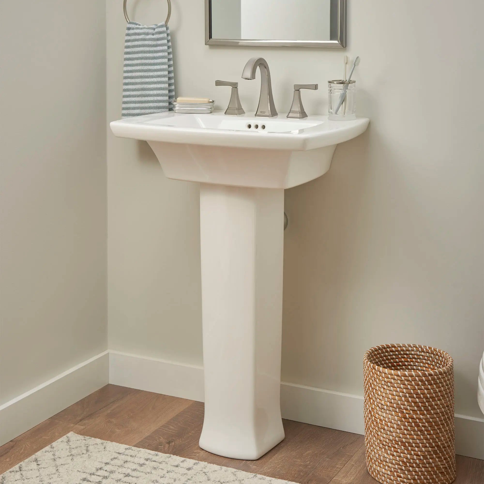 8 Inch Widespread Pedestal Sink Top with Leg Set - Modern Bathroom Vanity for Small Space, Perfect for Powder Rooms and Guest Bathrooms