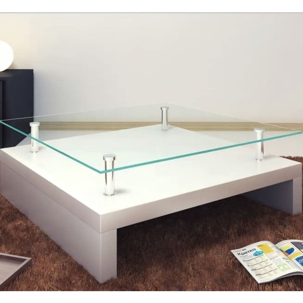 Modern White Glass Top Coffee Table - SKM Contemporary Living Room Furniture for Small Spaces, Apartments & Home Decor