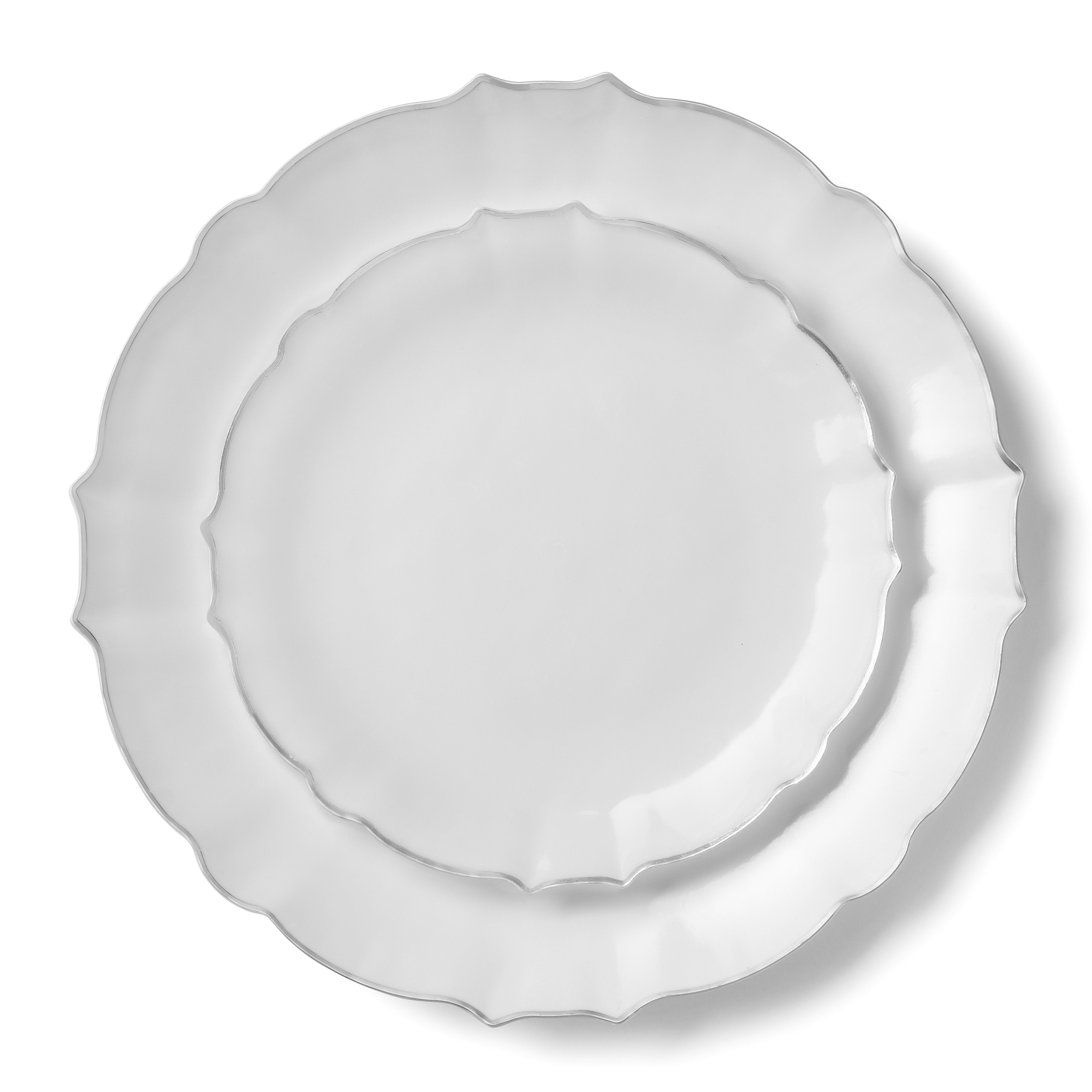 32-Pack White & Silver Round Plastic Dinnerware Set for 16 Guests - Elegant Disposable Plates, Bowls, Cups & Cutlery - Perfect for Weddings, Parties, Catering & Outdoor Events