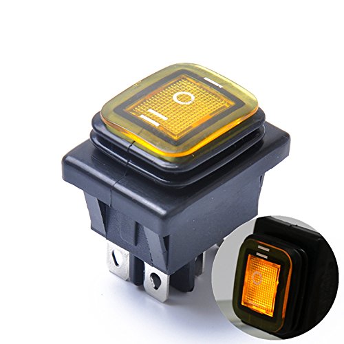 12V Waterproof On-Off-On 6 Pin Rocker Toggle Switch with Yellow LED Light for Car, Boat, RV, and Marine Applications - Durable Latching Switch for Automotive, Marine, and Off-Road Vehicle Lighting Systems (Model A0227-04)