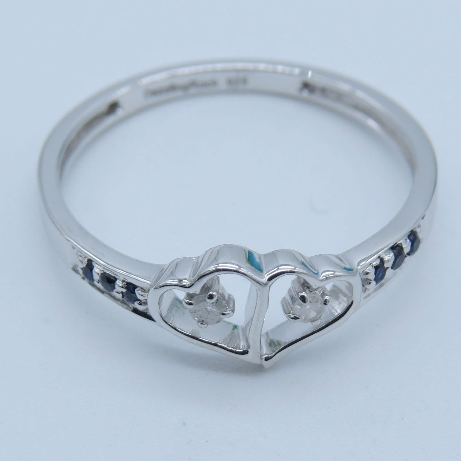 Dazzlingrock Round White Diamond & Blue Sapphire Double Heart Promise Ring for Women - Sterling Silver Engagement Ring - Perfect for Proposals, Anniversaries, and Romantic Gifts