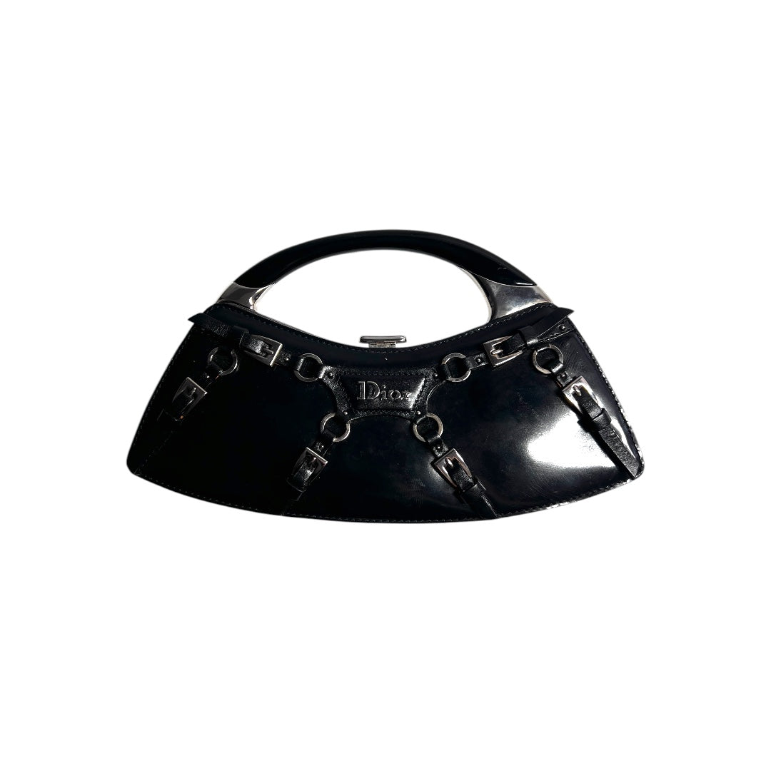 Vintage Dior Black Patent Leather Bondage Mini Crossbody Bag - Luxury Designer Handbag for Women, Perfect for Night Out, Date Night & Special Occasions