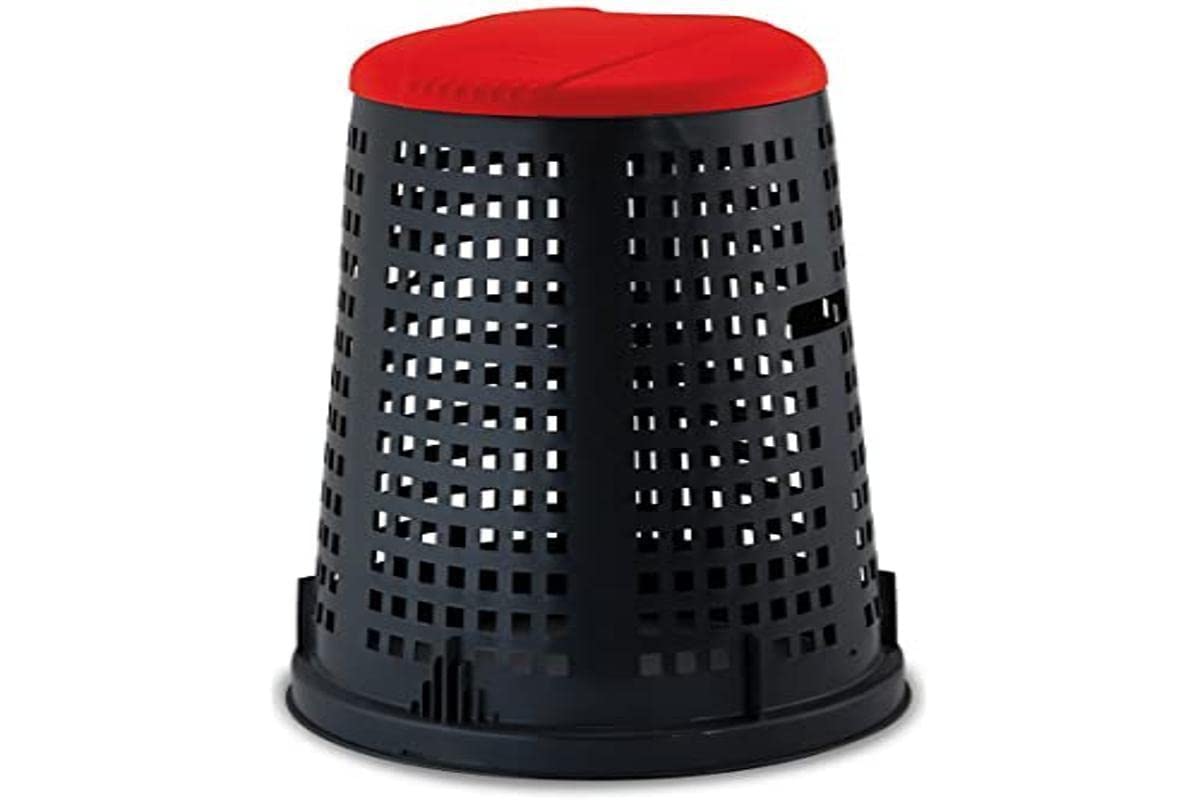 Stefanplast Trestle Bin 100L - Heavy Duty Outdoor Trash Can with Lid, Red & Black Commercial Garbage Bin for Kitchen, Restaurant, Park & Office Waste Disposal