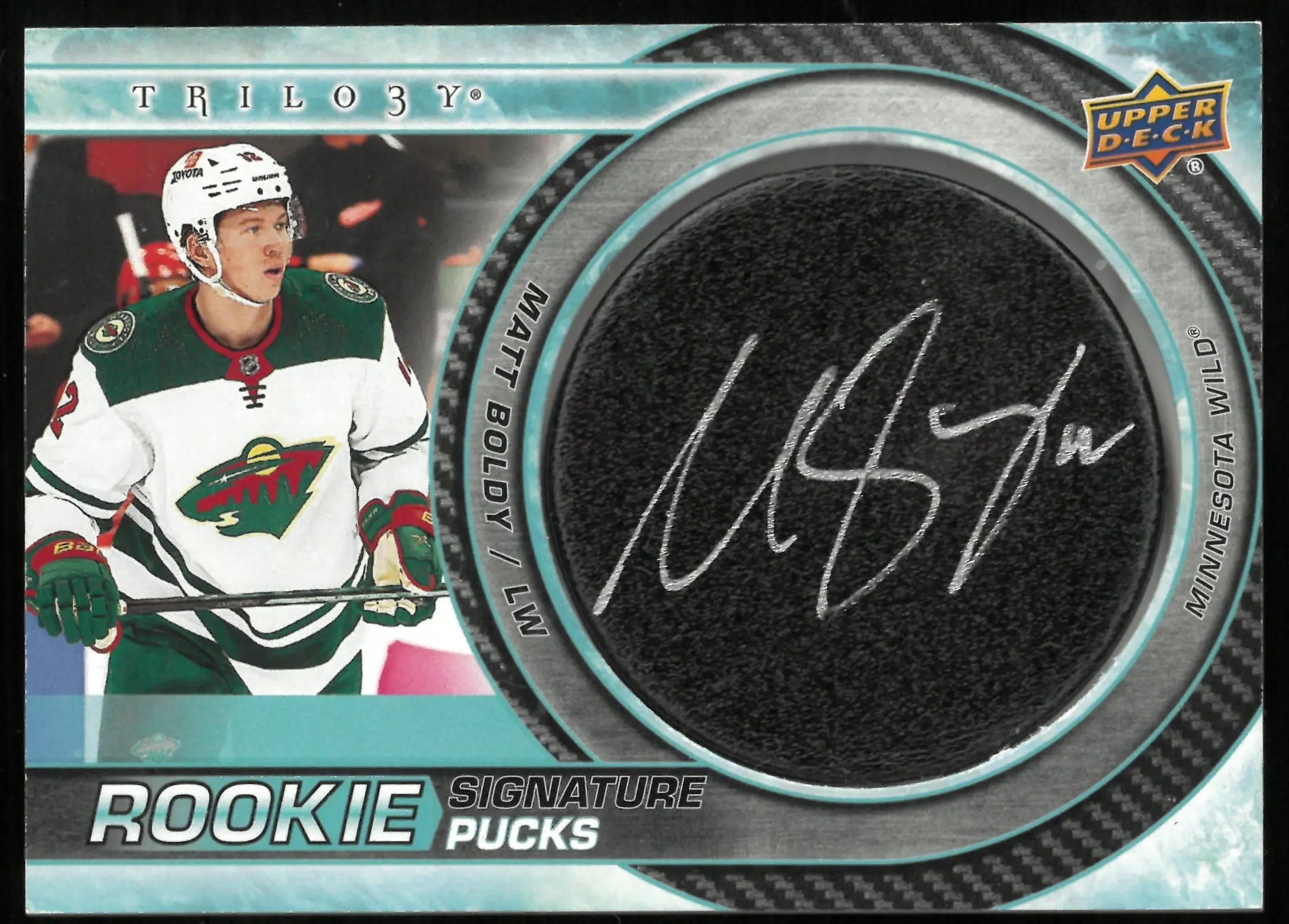2022-23 Upper Deck Trilogy Hockey Matt Boldy Rookie Card RC Signature Puck Auto - Perfect for NHL Collectors, Fans & Memorabilia Enthusiasts