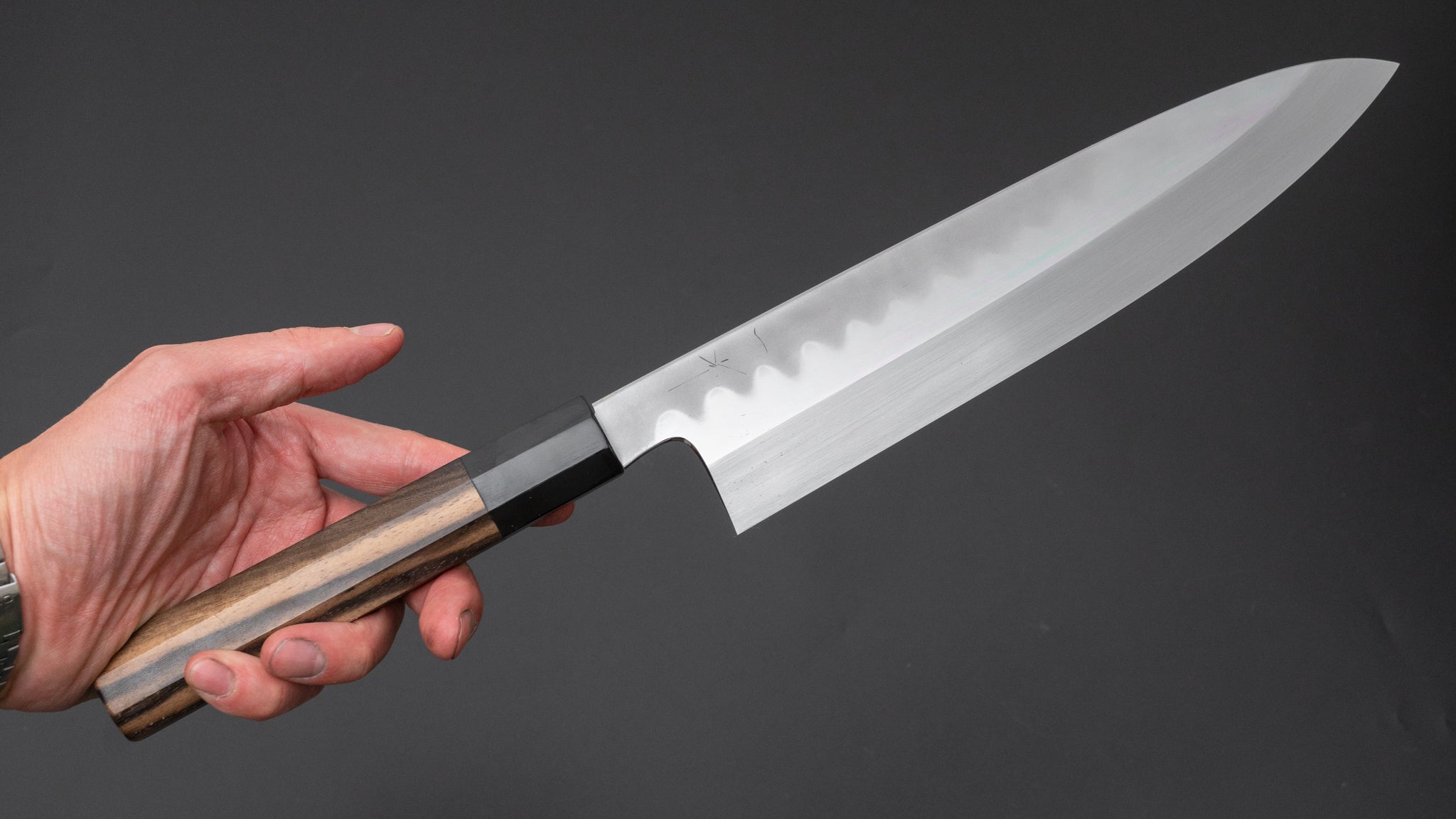Hitohira Togashi Kyuzo White #1 Hakumon Mizu Honyaki Gyuto 240mm Japanese Chef Knife - Kurokaki Persimmon Handle (#095 with Saya) - Perfect for Sushi, Sashimi & Precision Cutting