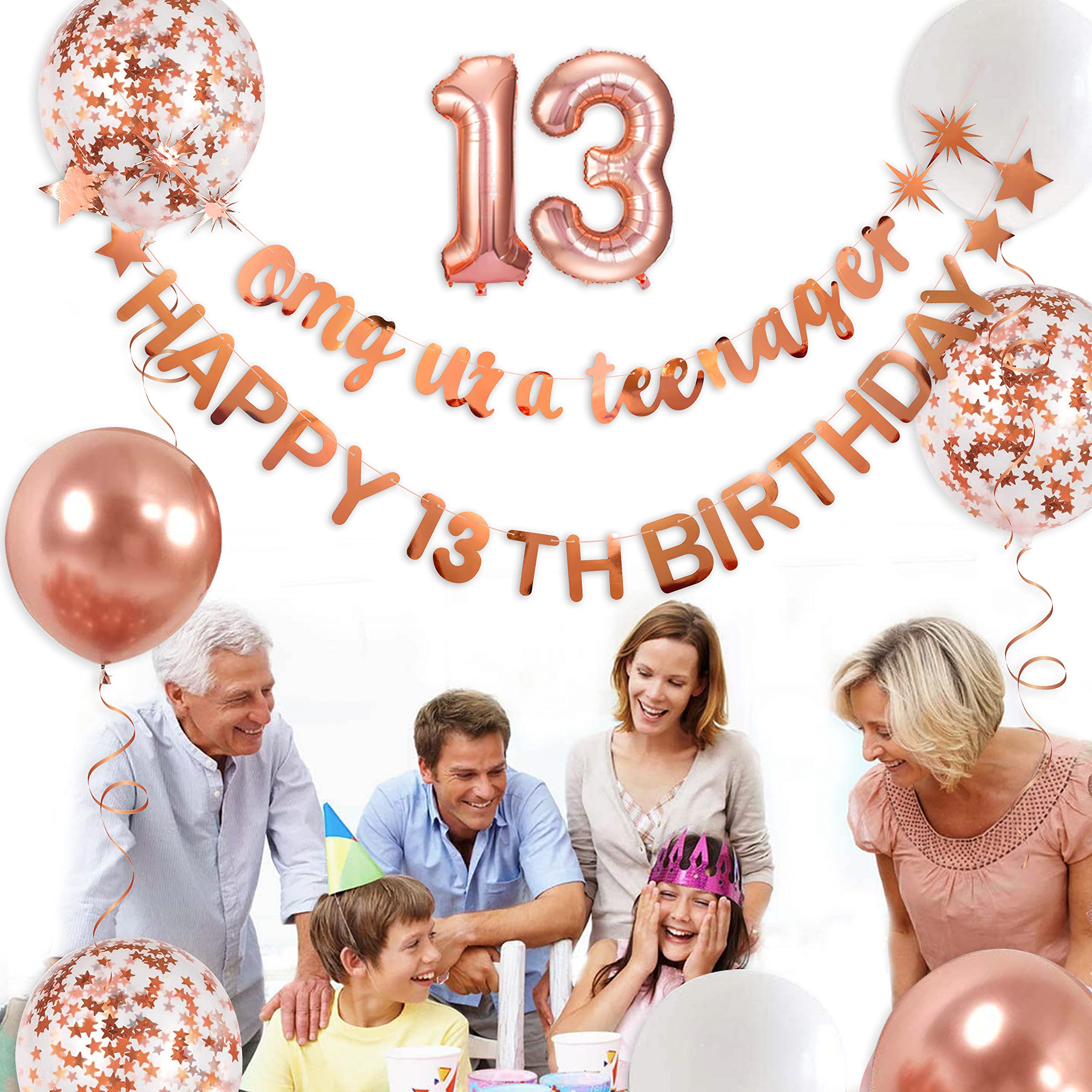 Rose Gold 13th Birthday Banner & Garland Set - Happy 13th Birthday Foil Balloon Decorations for Teen Girls | Perfect for Teenager Birthday Party Decor, Sweet 16 Party Supplies & Milestone Celebrations