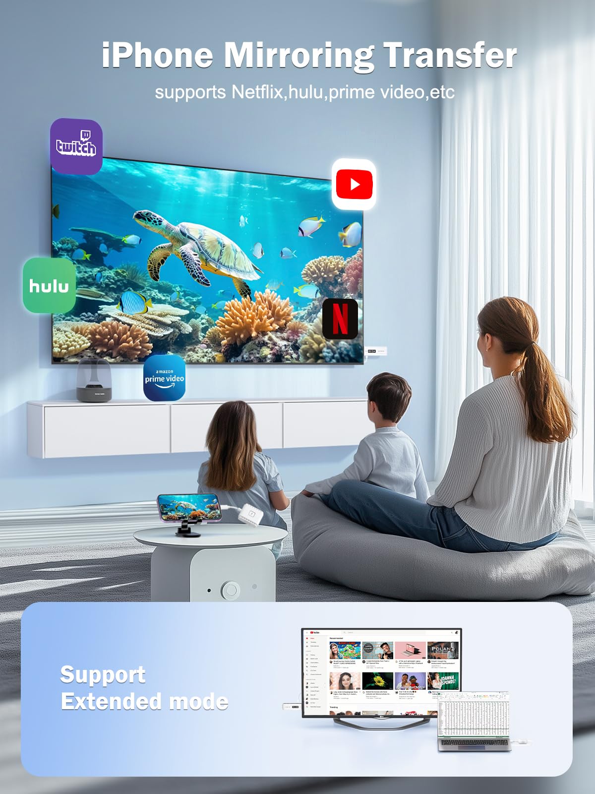 Lemorele Wireless USB-C Transmitter & HDMI Receiver Kit - Plug & Play USB-C to HDMI Wireless Extender with 2.4/5G Dual Band, 164ft Range & 1080P Full HD - Stream Video & Audio from Phone/Laptop to TV/Monitor for Home Theater, Gaming & Office Presentations