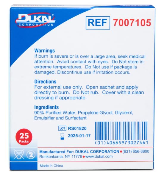 Burn Aid Gel for First Aid - 1/8 oz Packets (Pack of 25) - Soothes Minor Burns & Sunburns - Perfect for Home, Office & Travel First Aid Kits