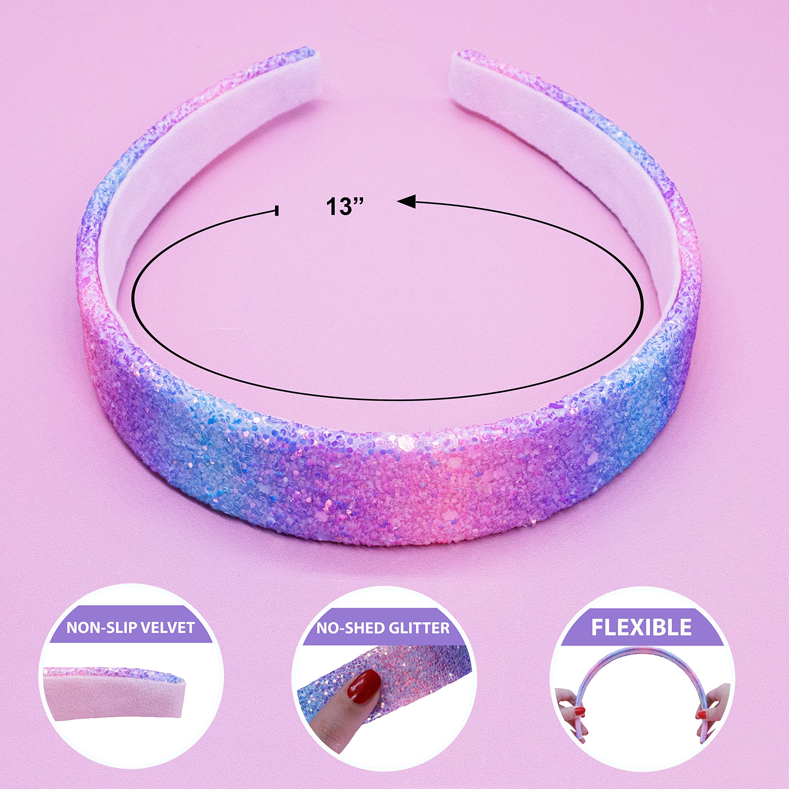 Sparkly Rainbow Headbands for Girls - No Shed Glitter Hair Accessories for Toddlers & Kids | Cute Alice Hairbands for Easter, Birthday Parties & Dress Up Play
