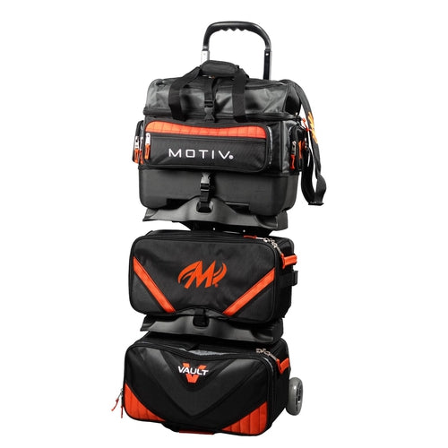 Motiv Vault 6 Ball Roller Bowling Bag - Black & Orange for Professional & League Bowlers | Perfect for Tournaments, Practice & Team Events