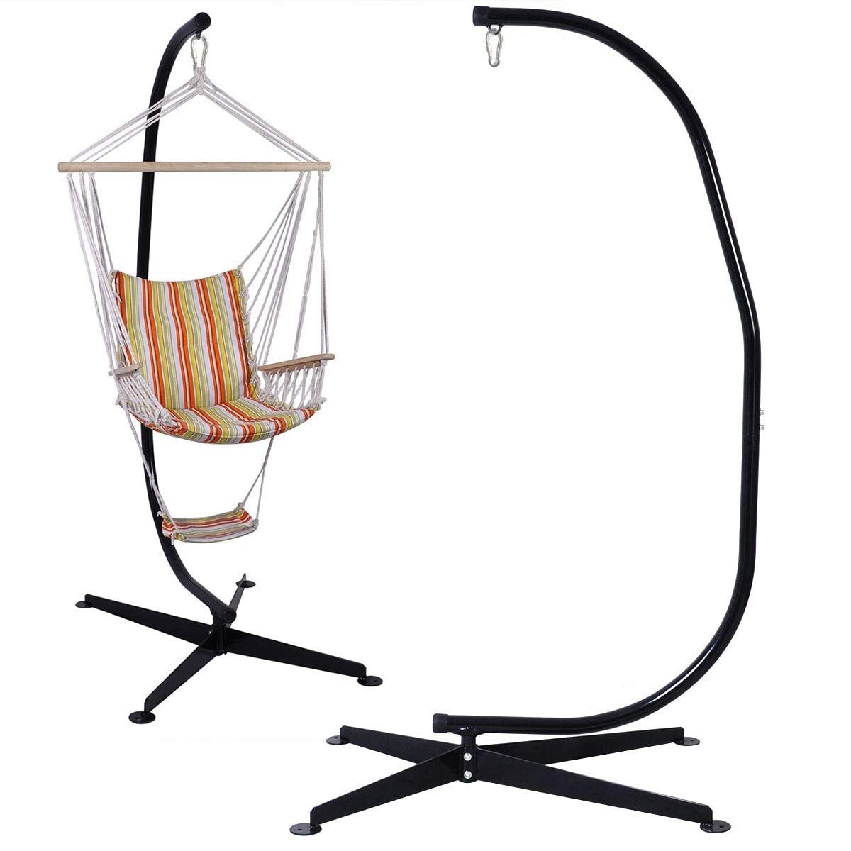 HAPPYGRILL C-Shaped Hammock Stand Replacement - Heavy Duty Steel Hanging Chair Stand for Indoor/Outdoor Porch, Patio, Garden & Backyard Relaxation