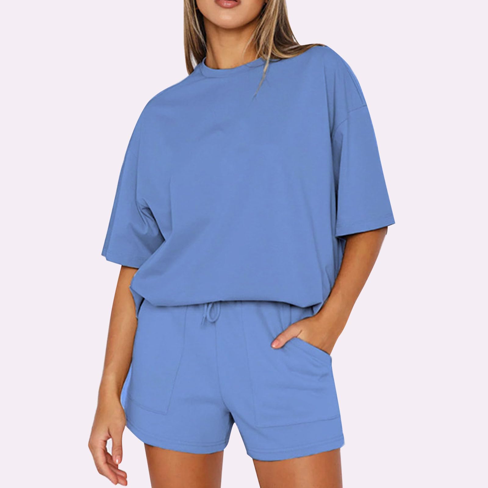 2 Piece Summer Outfits for Women - Lounge Matching Sets with Oversized Short Sleeve Tops & Shorts | Comfortable Tracksuit Set for Home, Vacation & Casual Wear