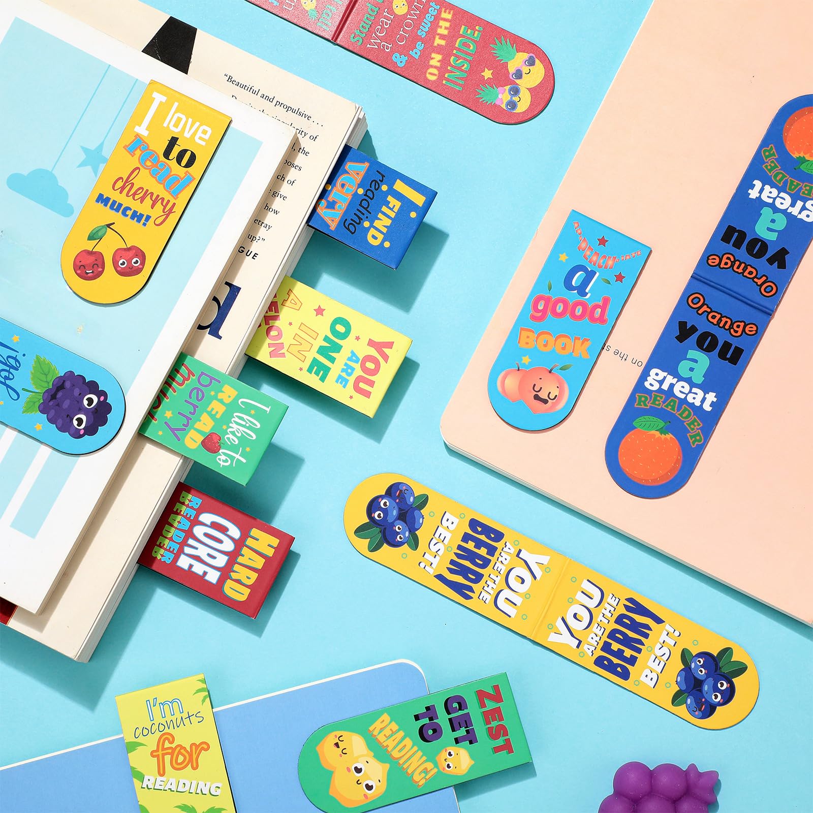 48 Pack Scented Magnetic Bookmarks - Scratch and Sniff Fruit Food Bookmarks for Kids, Students, Teens & Teachers - Fun Page Markers with Inspirational Sayings (Fruit Flavor) - Perfect for Reading, Gifts, School Supplies & Book Lovers