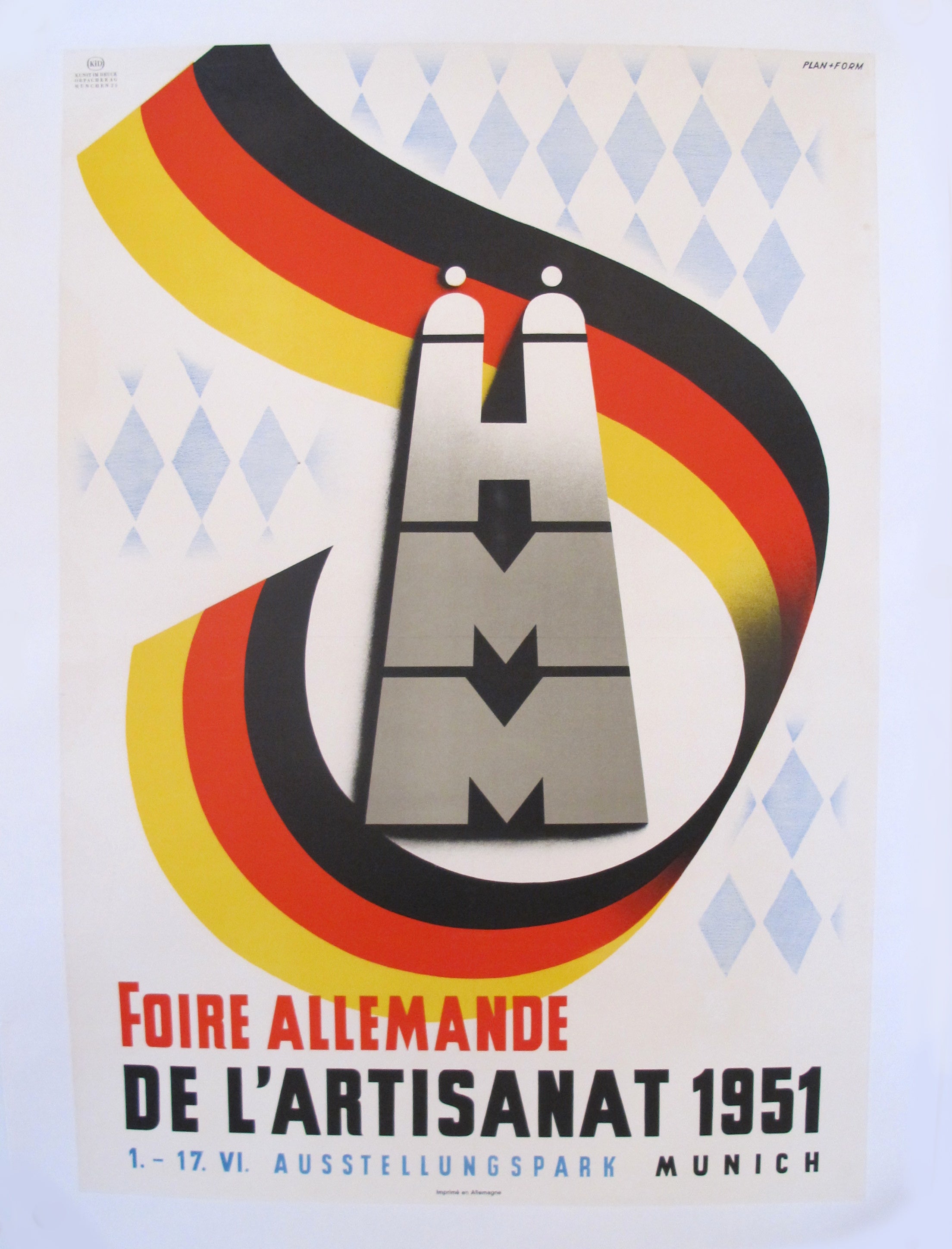 1951 Original German Festival Poster - Foire Allemande de l'Artisanat in Munich | Vintage Art Collectible for Home Decor & Office Wall Art