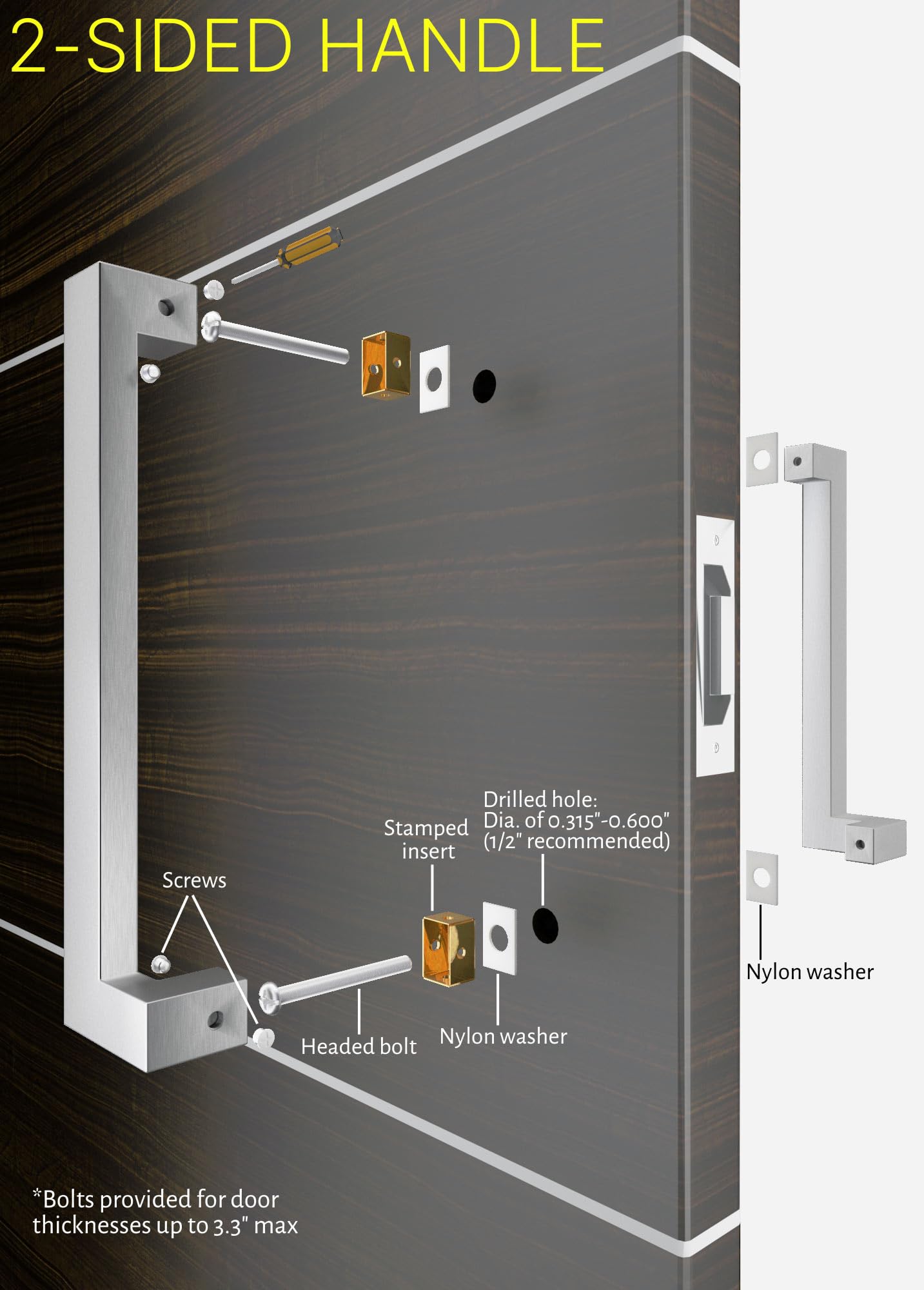 32 Inch Modern Stainless Steel Door Handle Pulls - Brushed Satin Nickel Finish | Push Pull Handles for Wood, Glass & Metal Doors | Perfect for Single/Double Doors, Shower Doors & Barn Doors | Square & Rectangular Bar Shape | Ideal for Home, Office & Commercial Spaces