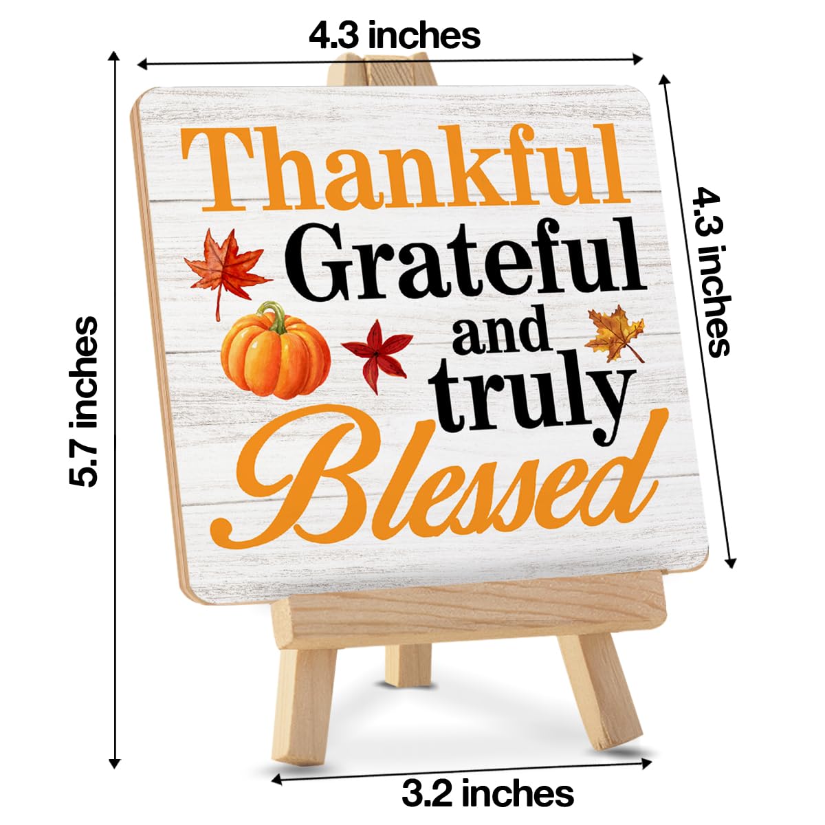 Thanksgiving Wood Sign - Thankful Grateful Blessed Home Decor with Easel Stand | Fall & Thanksgiving Table Decorations for Desk, Shelf, Tiered Tray | Perfect for Holiday Centerpieces, Mantel Decor & Seasonal Home Styling