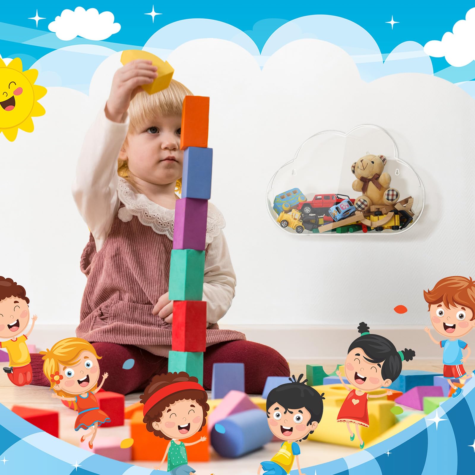 Acrylic Wall Mounted Toy Organizer for Kids - Clear Hanging Storage Display Bin for Nursery, Playroom, Cars, Blocks & Trains | Perfect for Organizing Toys, Snacks & Small Items in Bedrooms & Daycares (1 Piece)