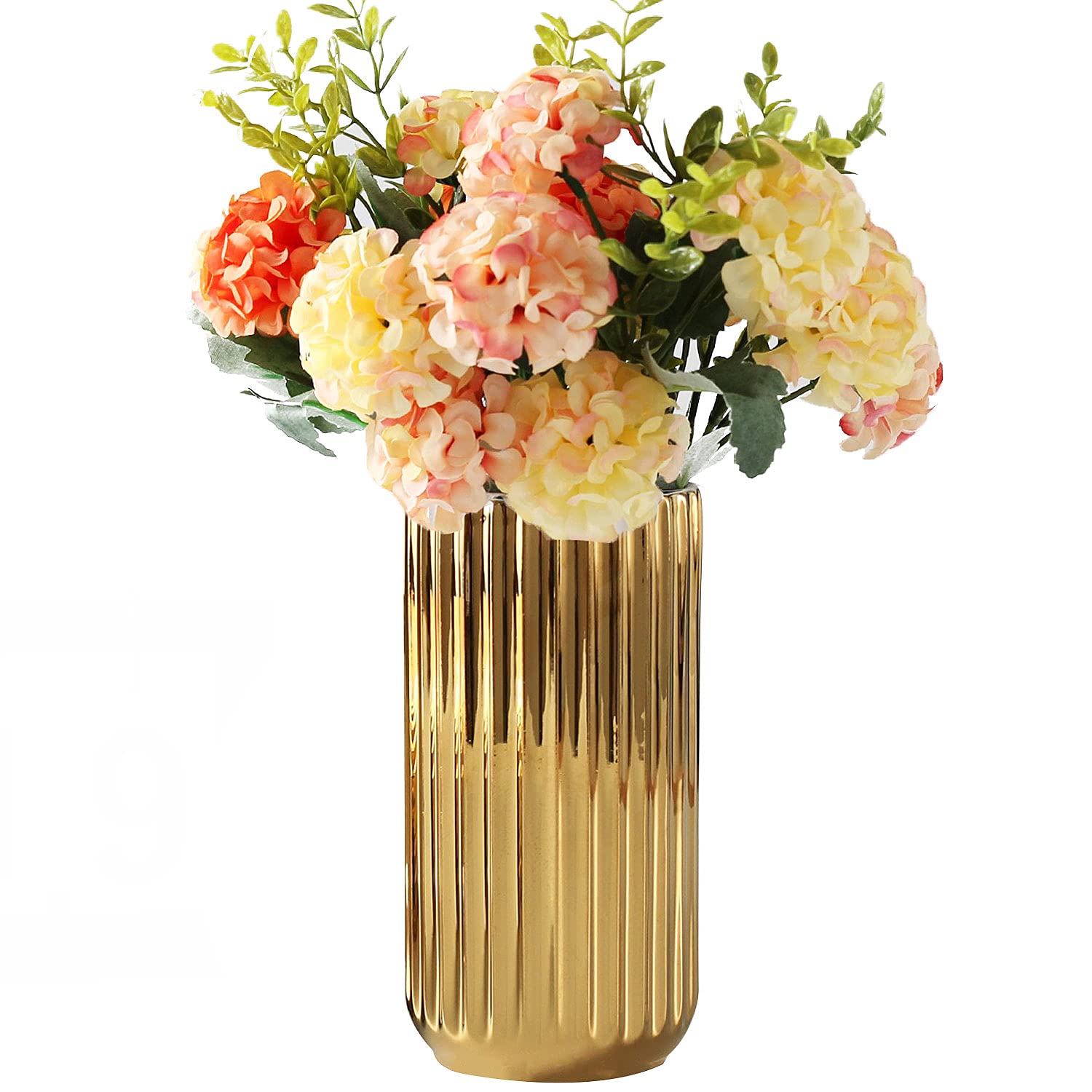 Nordic Minimalist Ceramic Vase 7 Inch - Gold Finish Home Decor for Living Room, Office, Wedding Centerpiece & Bridal Shower Table Decorations | Elegant Scandinavian Style Flower Vase for Modern Interior Design